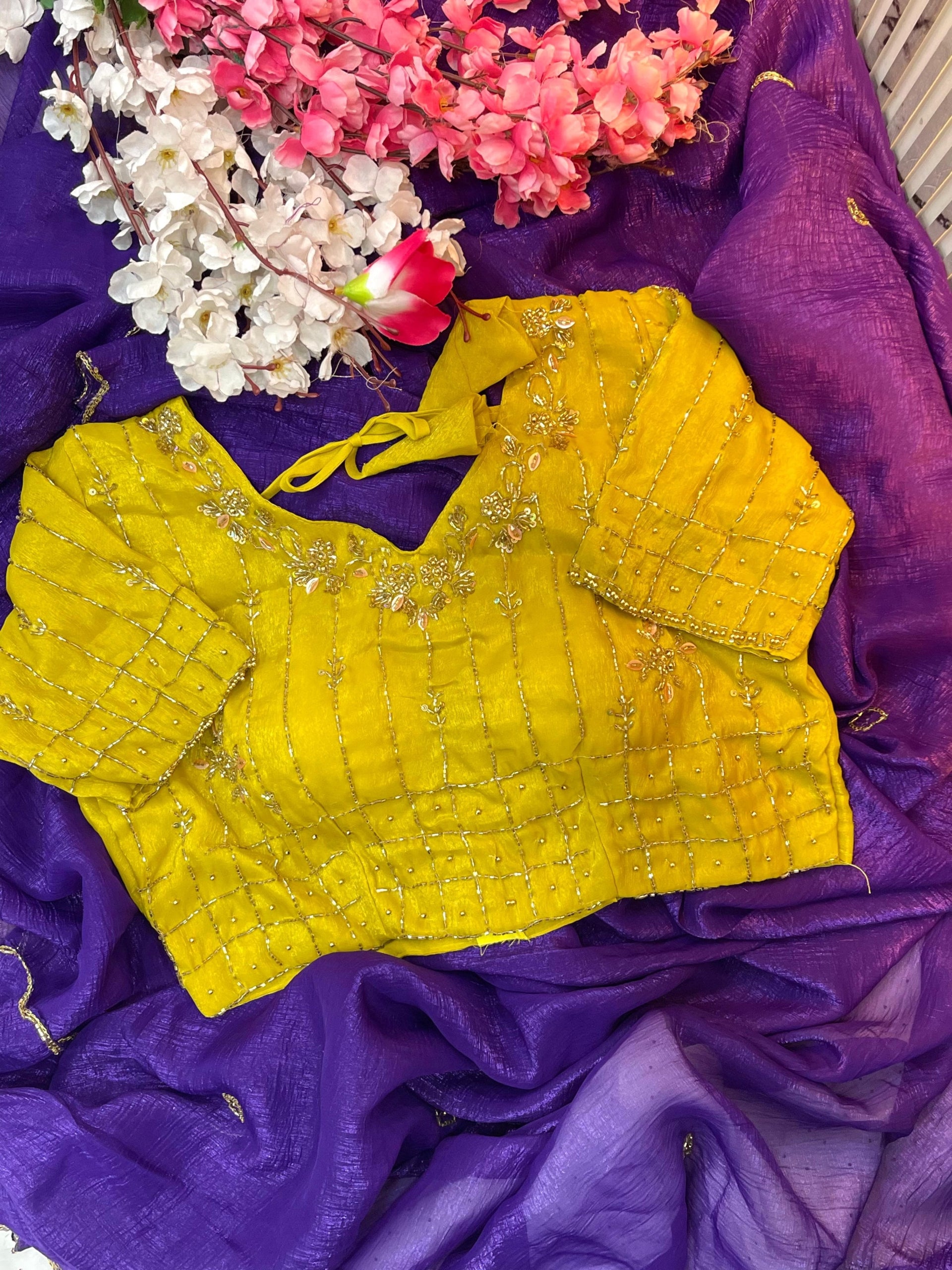 Soft Crunchy Silk Saree with Fully Stitched Blouse fits upto 42
