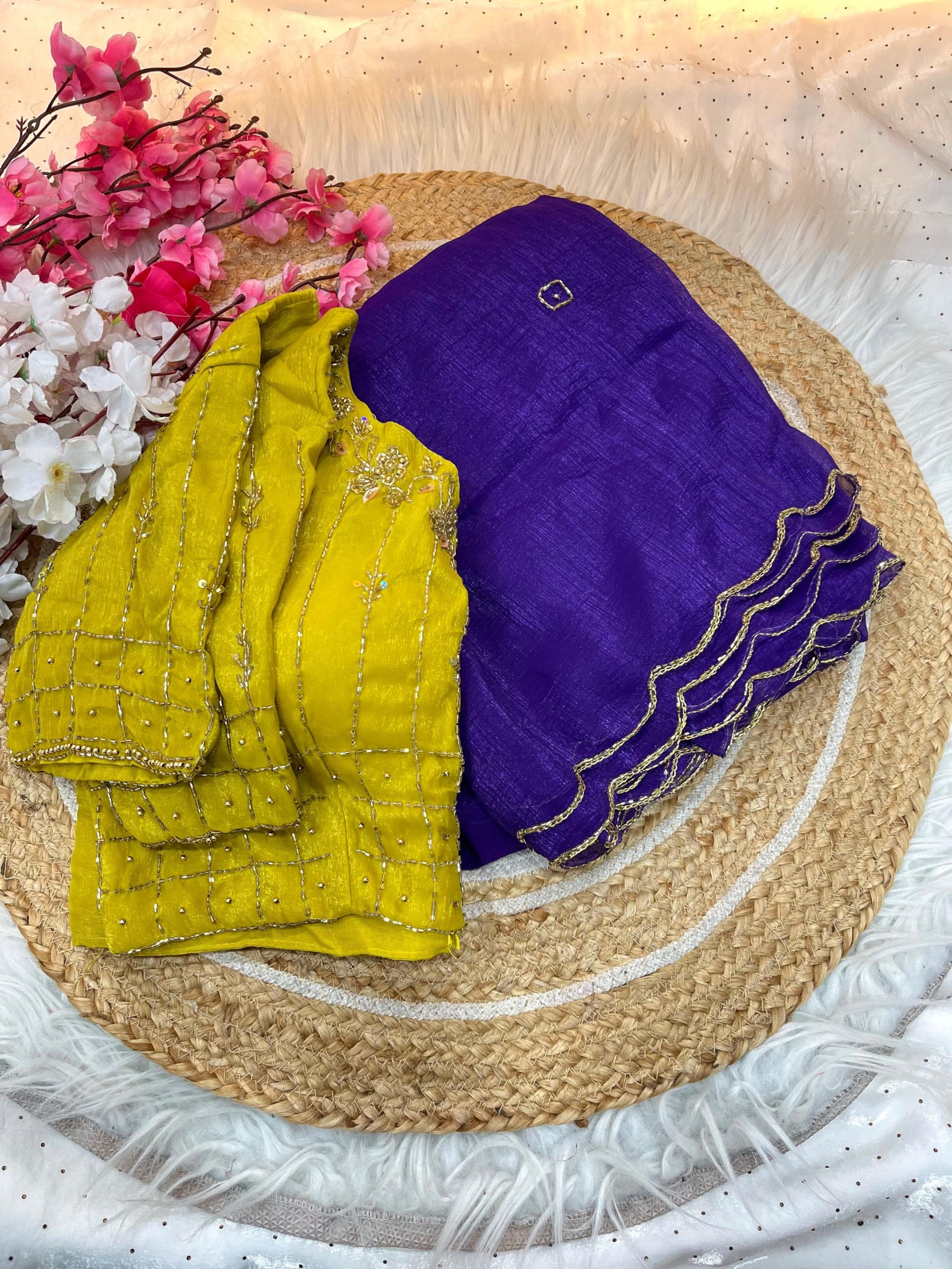 Soft Crunchy Silk Saree with Fully Stitched Blouse fits upto 42