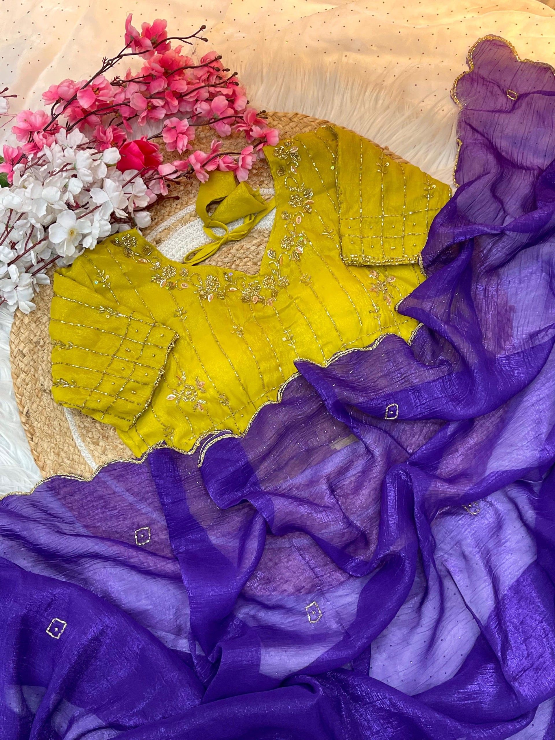 Soft Crunchy Silk Saree with Fully Stitched Blouse fits upto 42