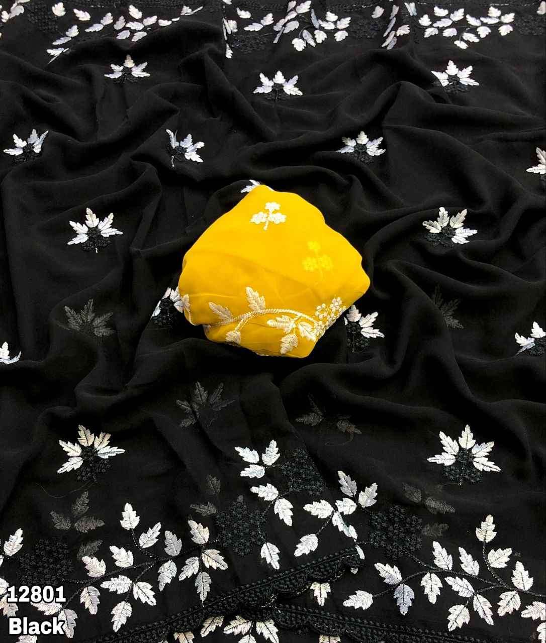 Georgette Sarees with Embroidery Floral Design