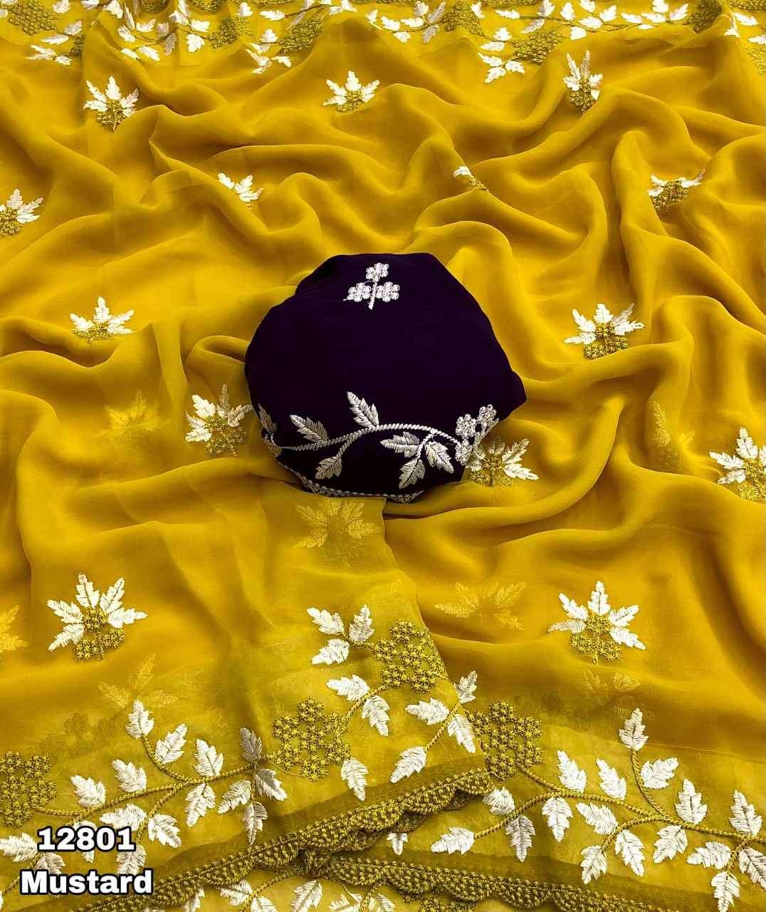 Georgette Sarees with Embroidery Floral Design