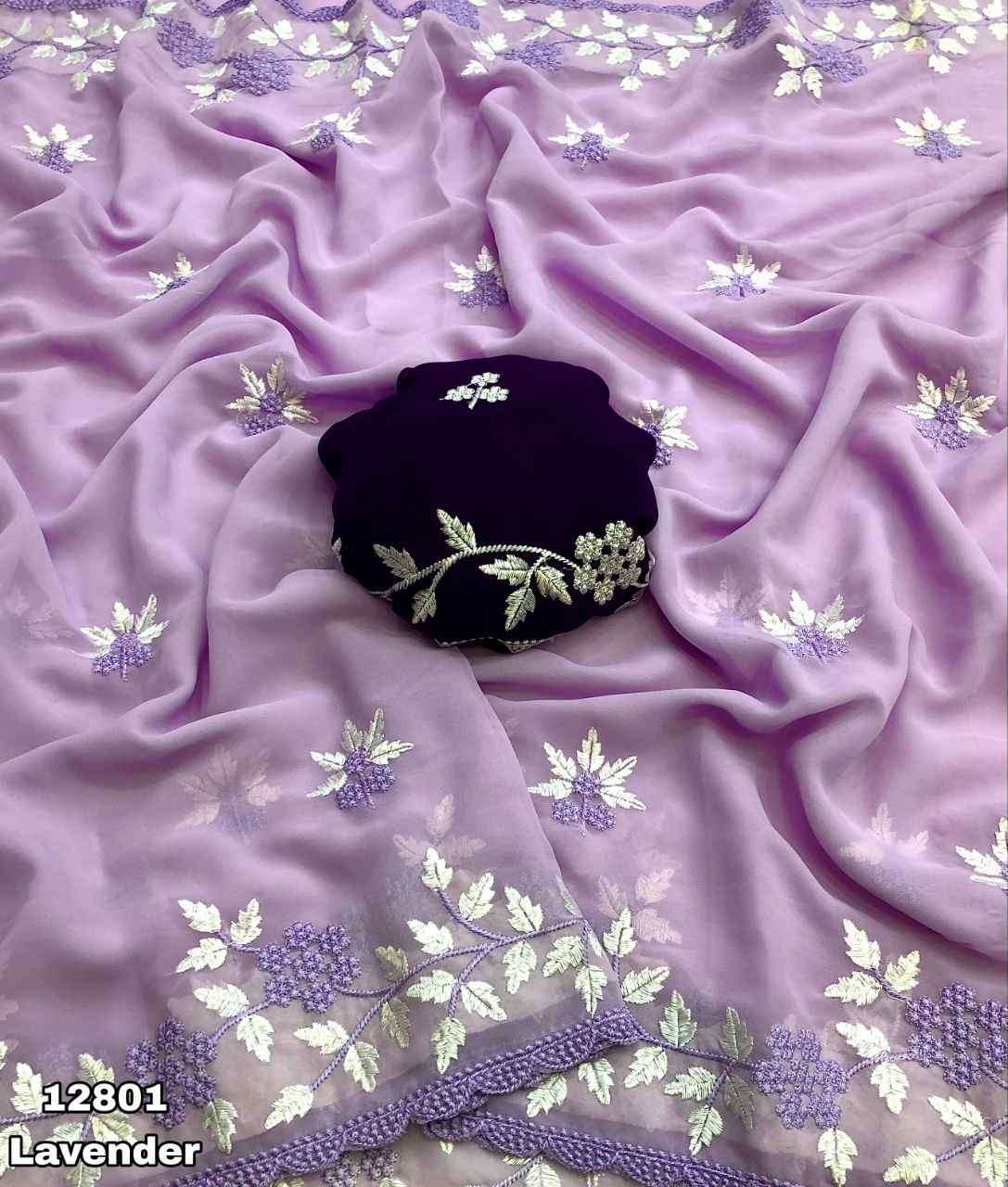 Georgette Sarees with Embroidery Floral Design