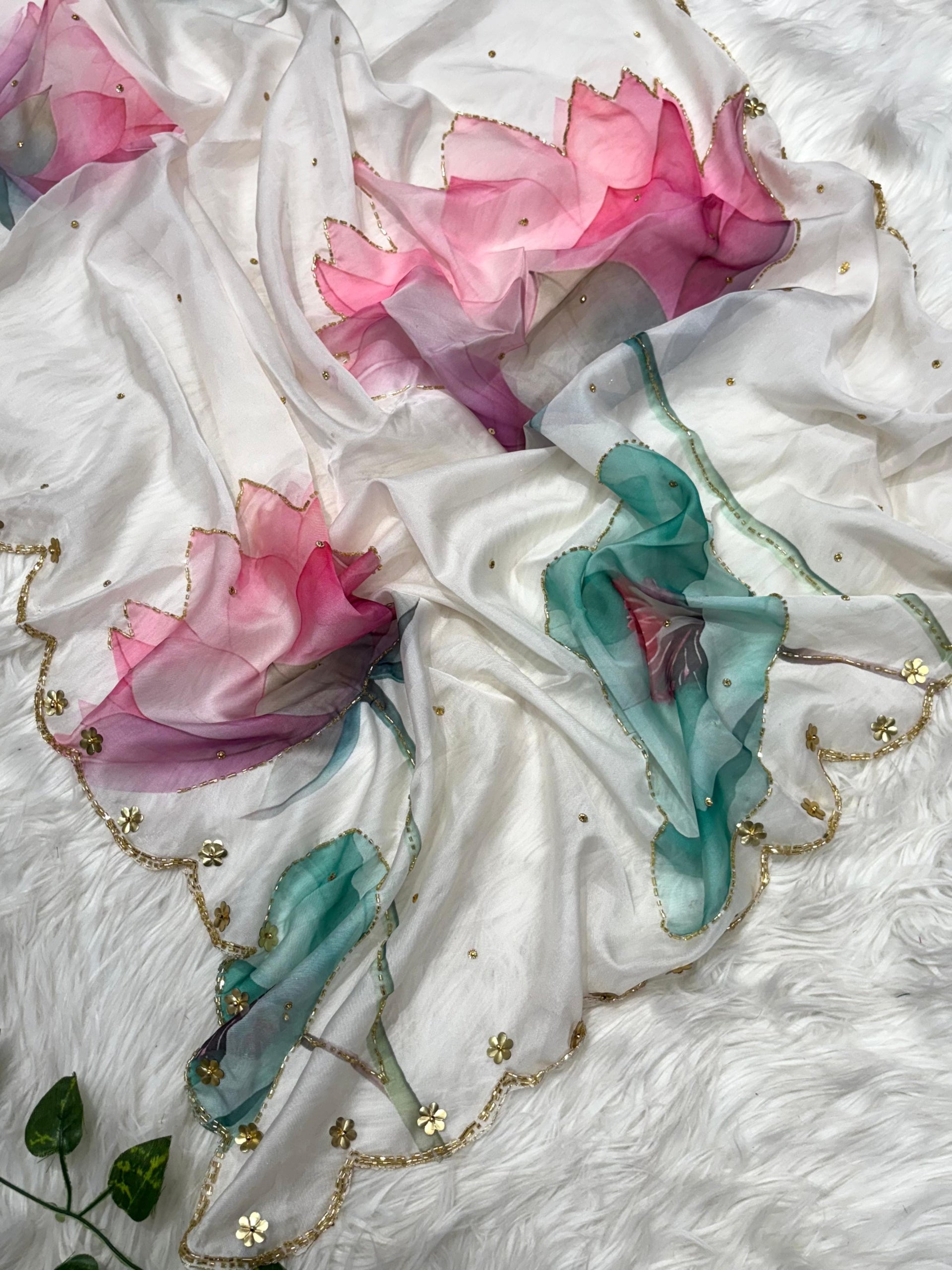 Soft Teby Silk Saree with Cutdana Handwork