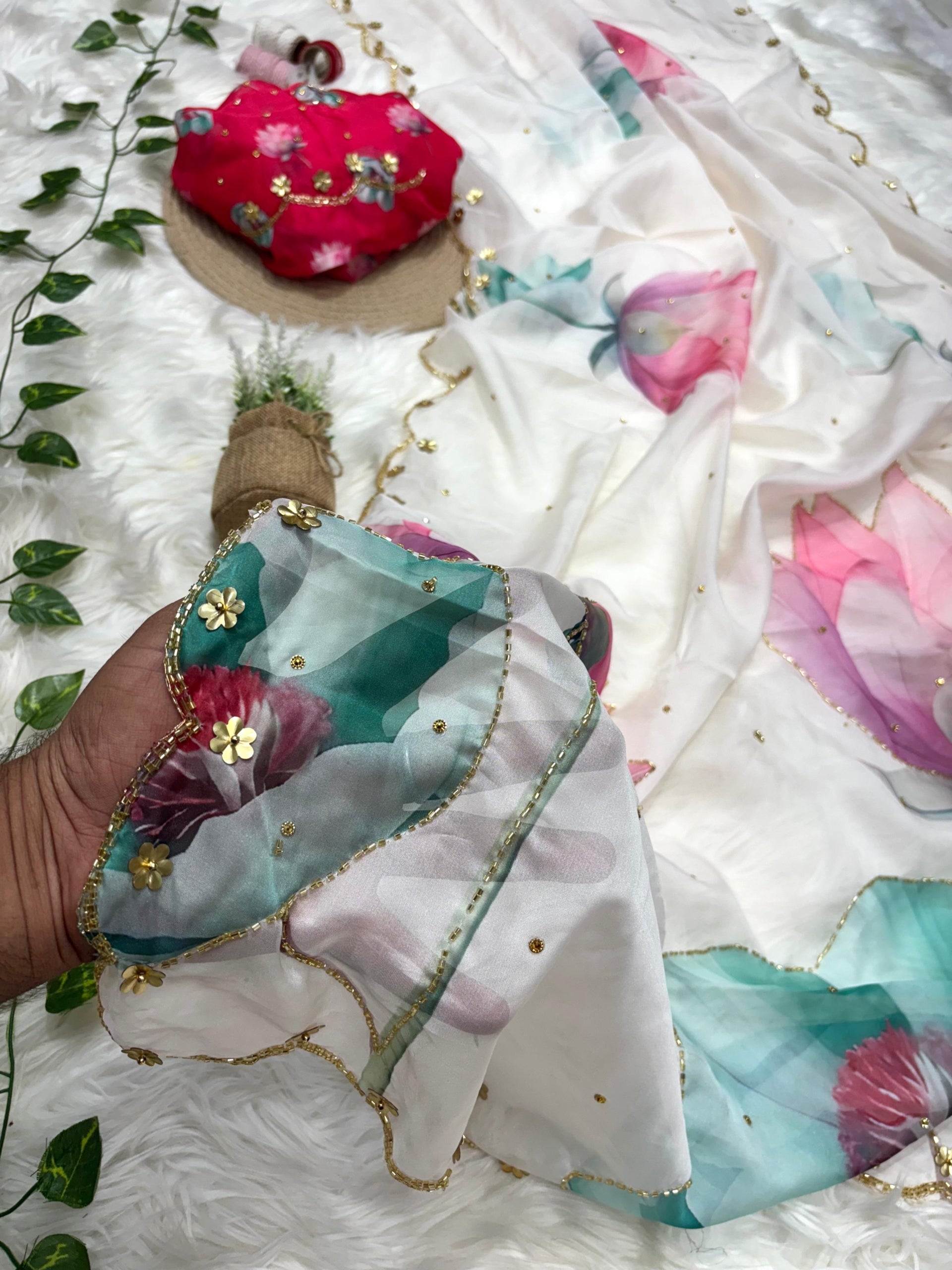 Soft Teby Silk Saree with Cutdana Handwork