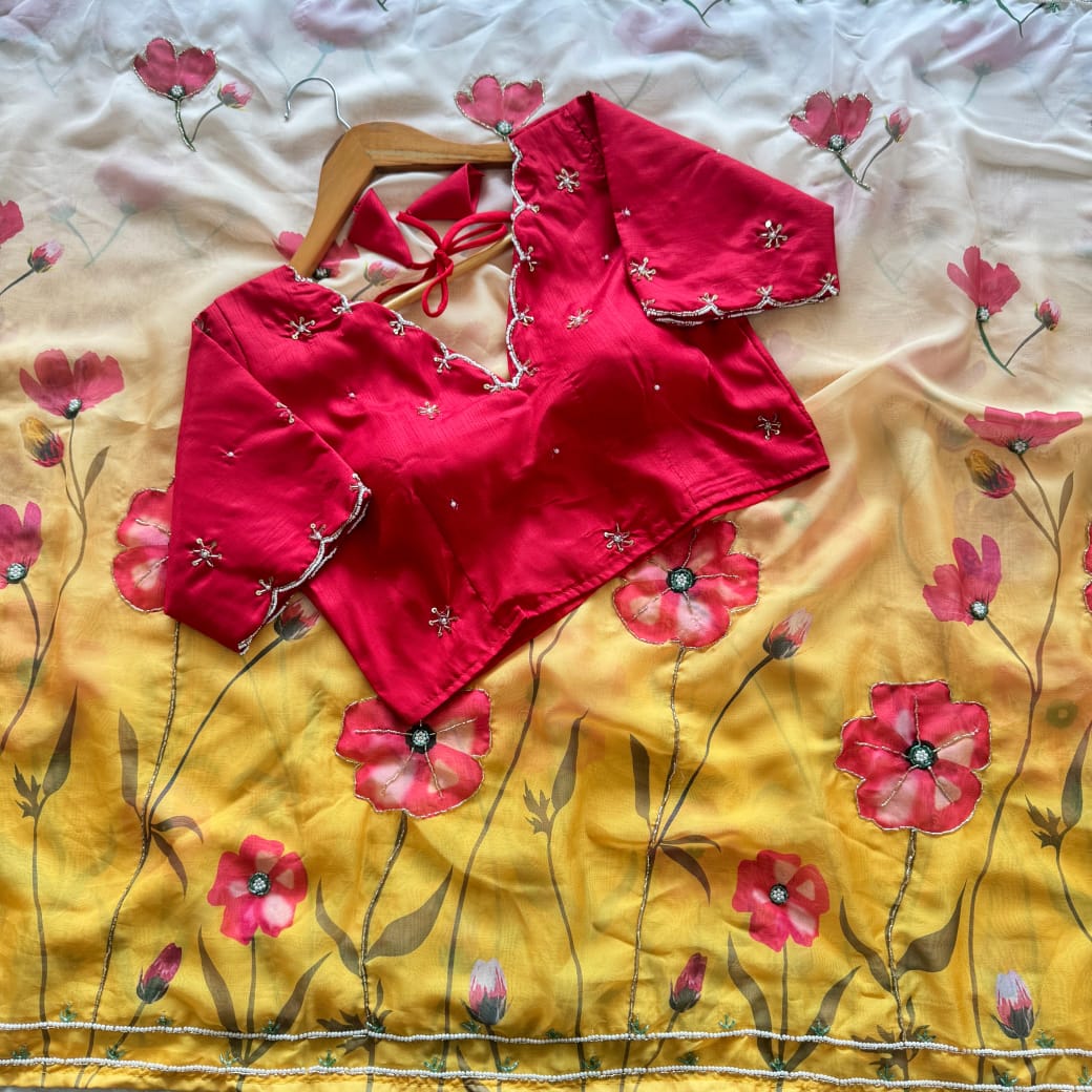 Premium Handwork Soft Organza Sarees with Readymade Blouse