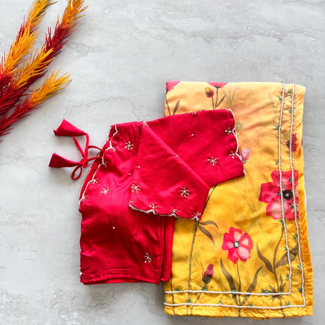 Premium Handwork Soft Organza Sarees with Readymade Blouse