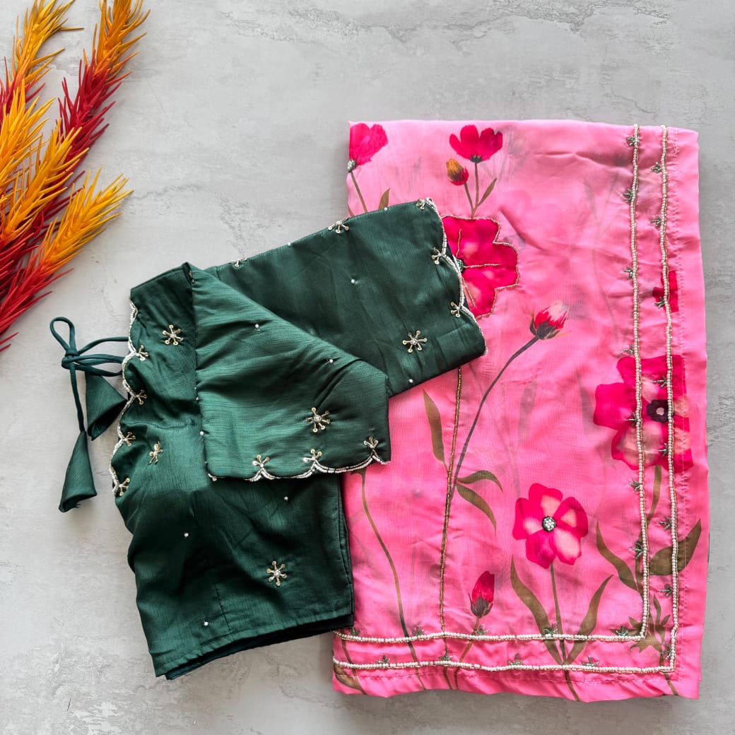 Premium Handwork Soft Organza Sarees with Readymade Blouse