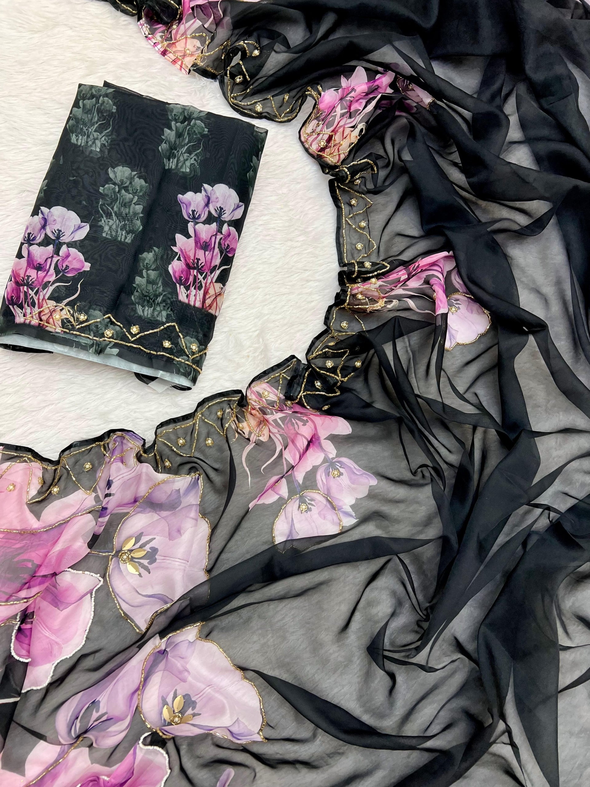 Pure Tebby Silk Saree with Handwork