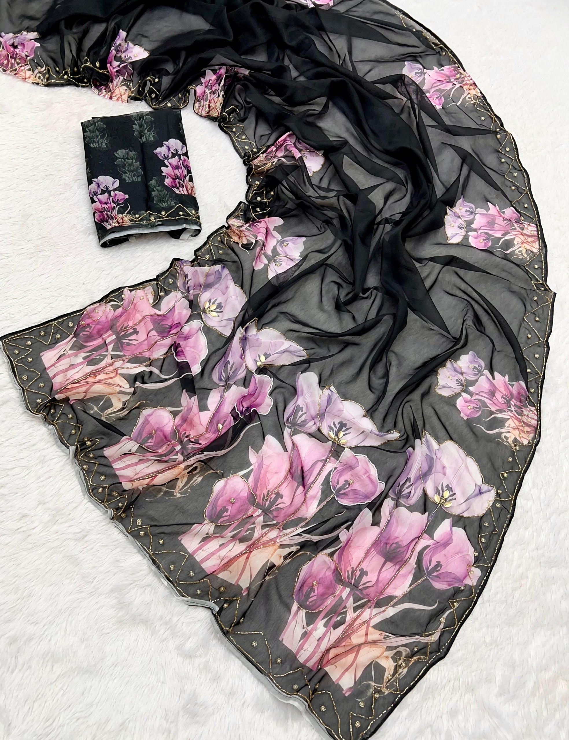 Pure Tebby Silk Saree with Handwork