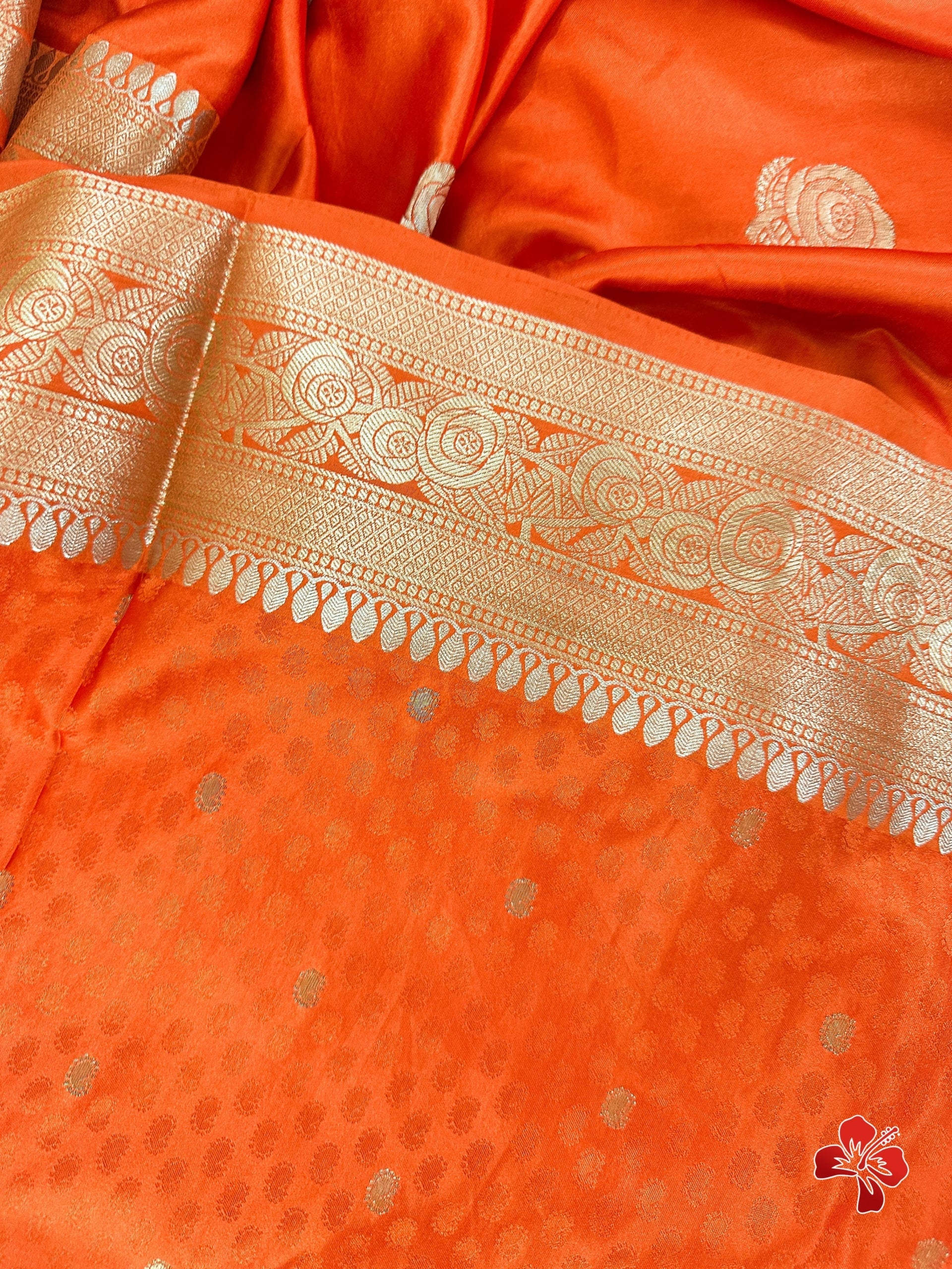 Orange Pure Banarasi Mashru Soft Silk