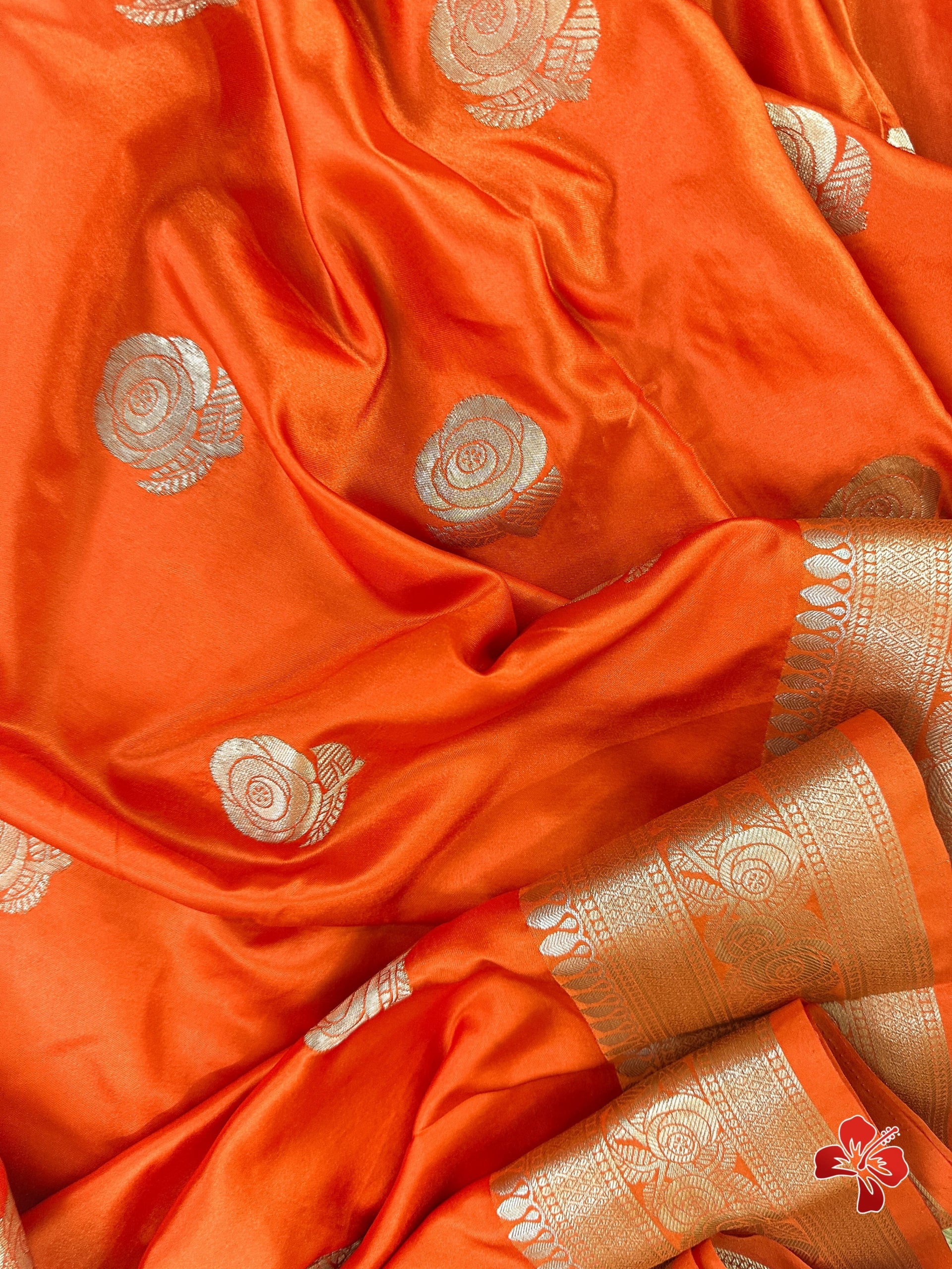 Orange Pure Banarasi Mashru Soft Silk