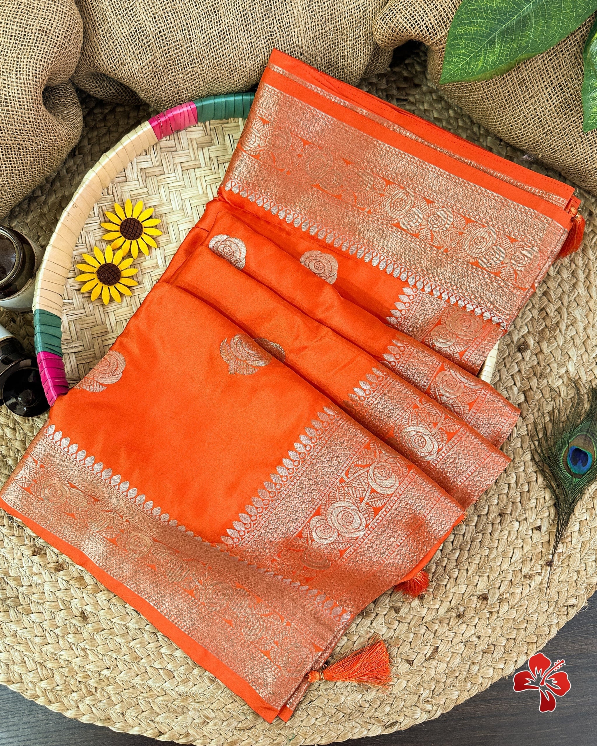 Orange Pure Banarasi Mashru Soft Silk