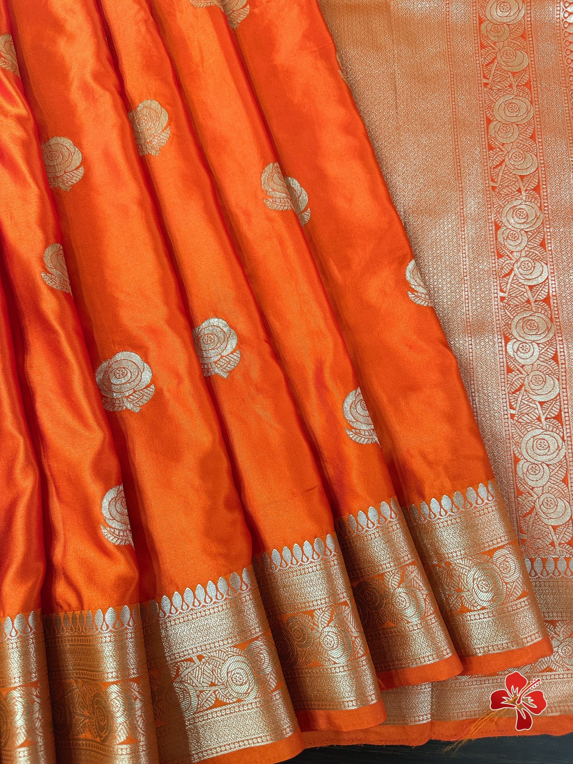 Orange Pure Banarasi Mashru Soft Silk