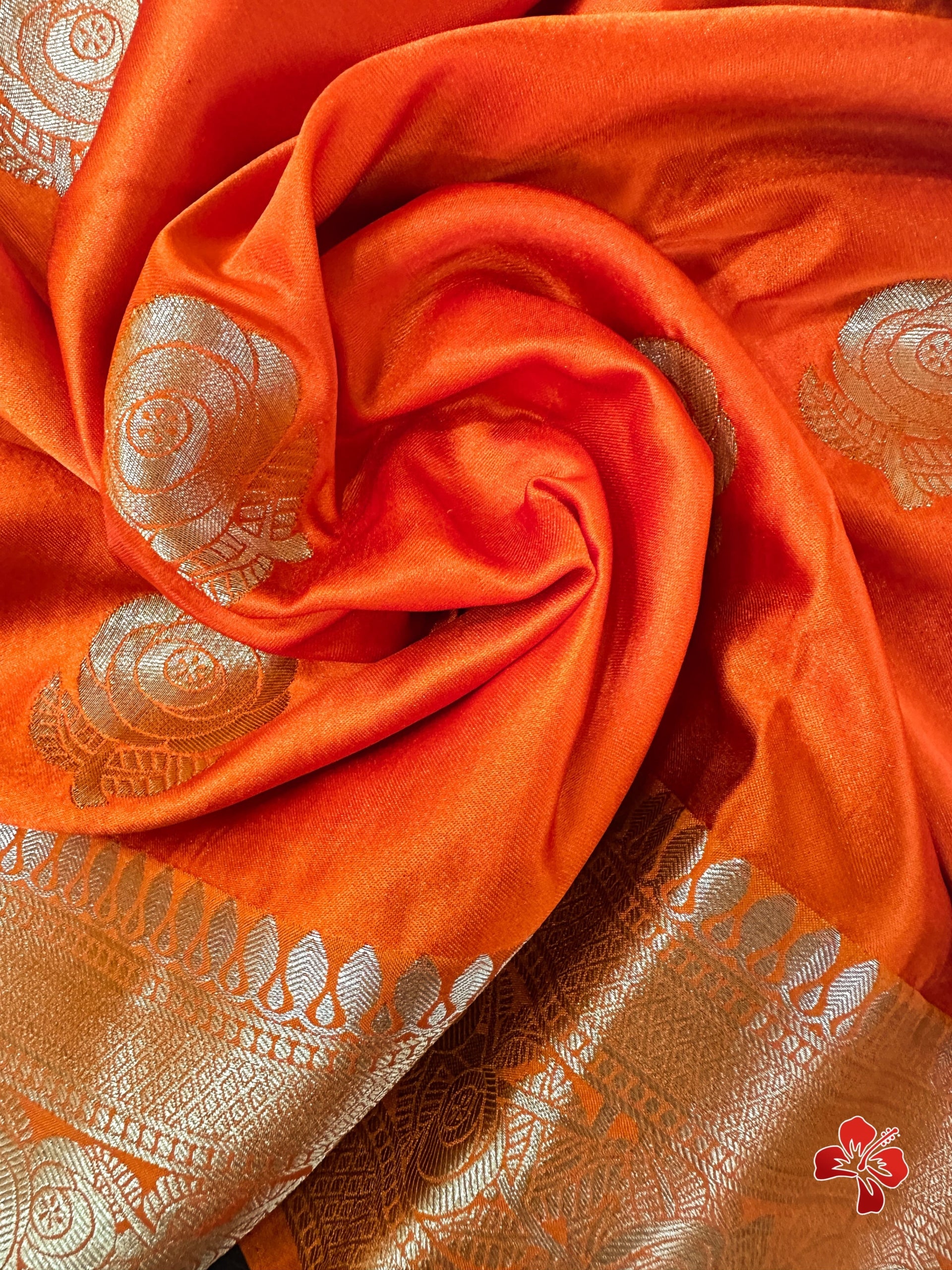 Orange Pure Banarasi Mashru Soft Silk