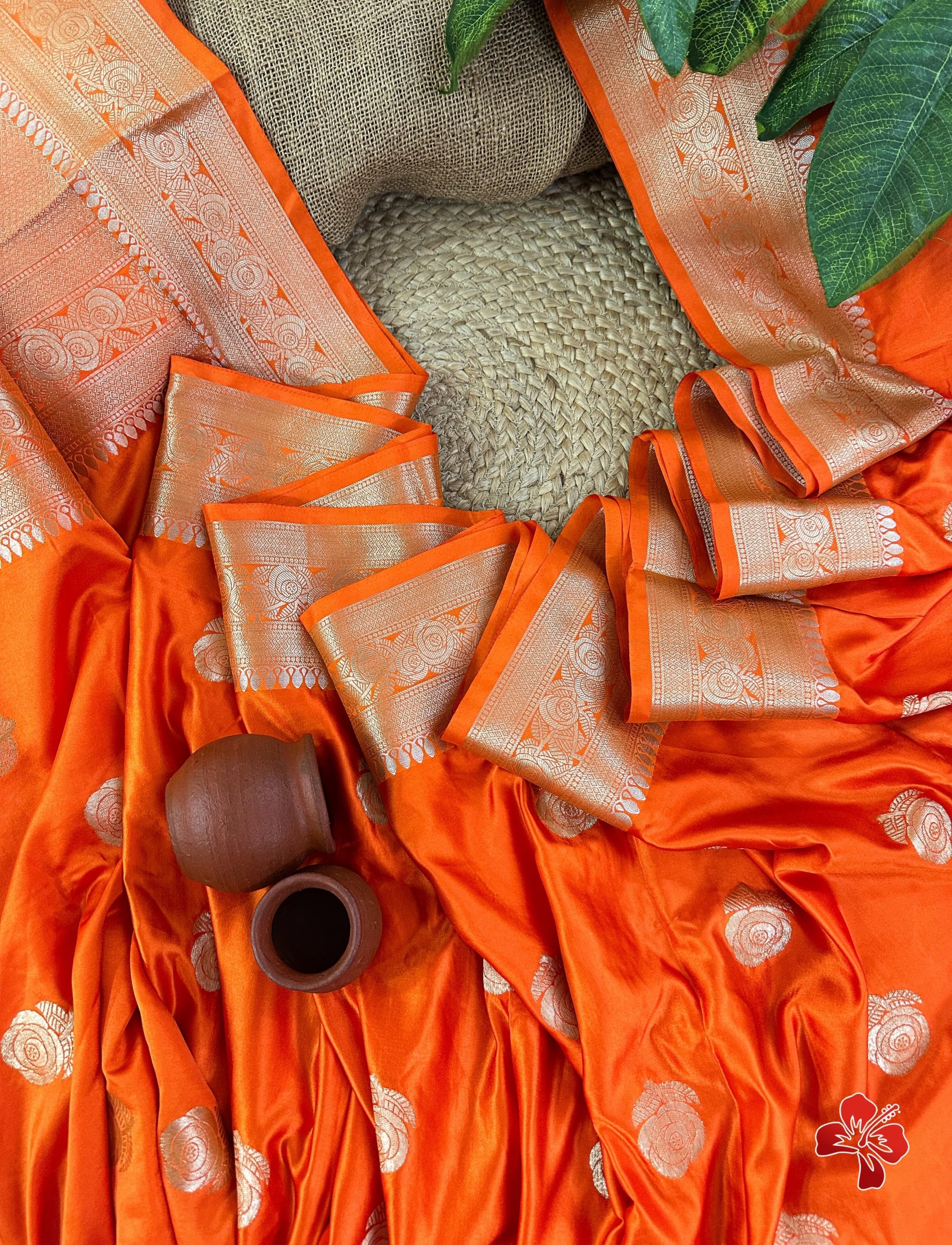 Orange Pure Banarasi Mashru Soft Silk