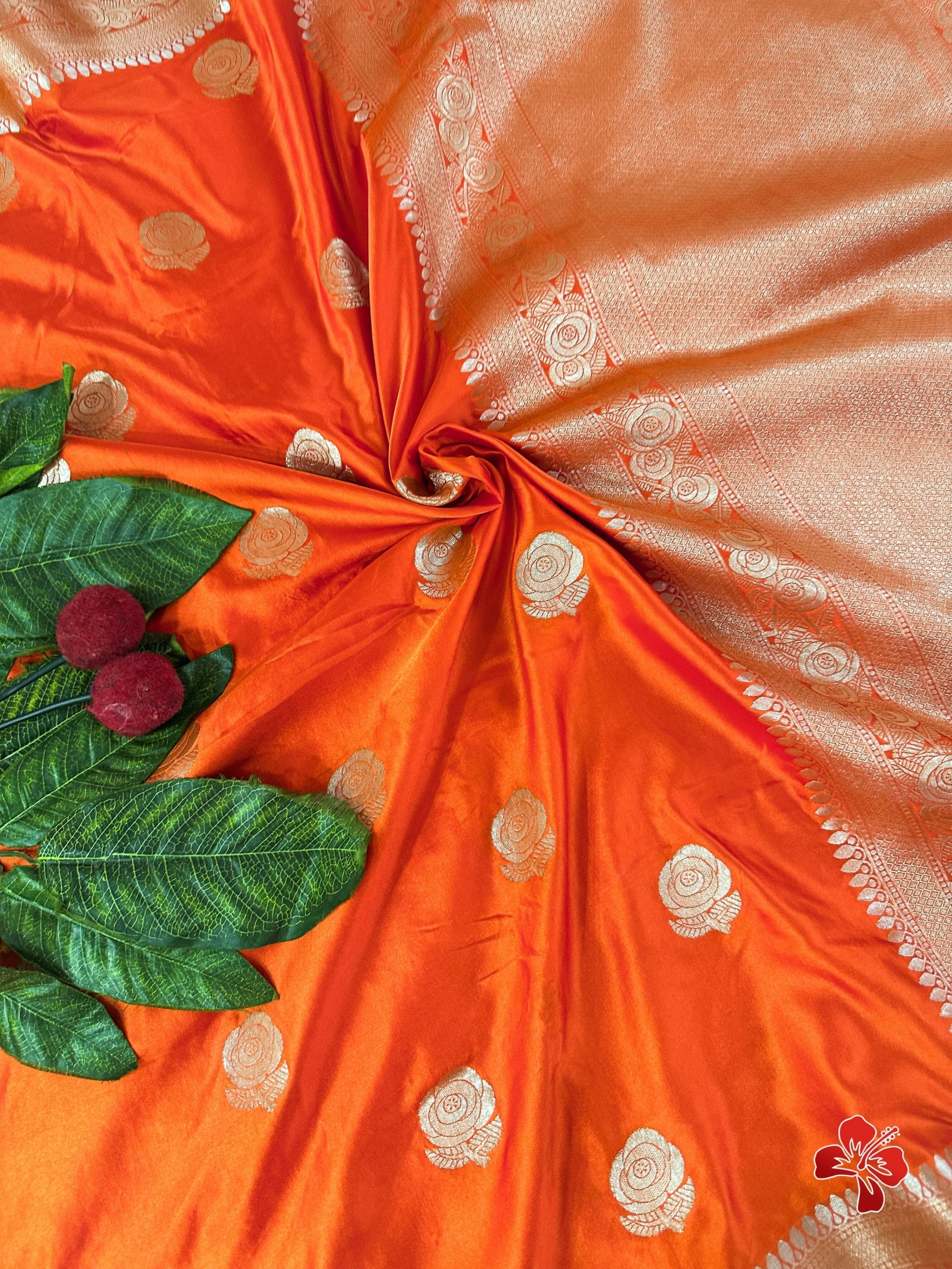 Orange Pure Banarasi Mashru Soft Silk