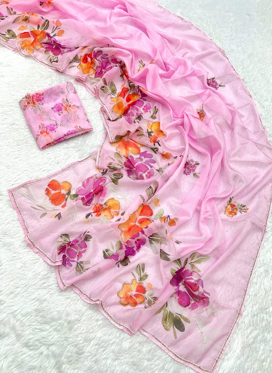 Pure Tebby Silk Handwork Saree