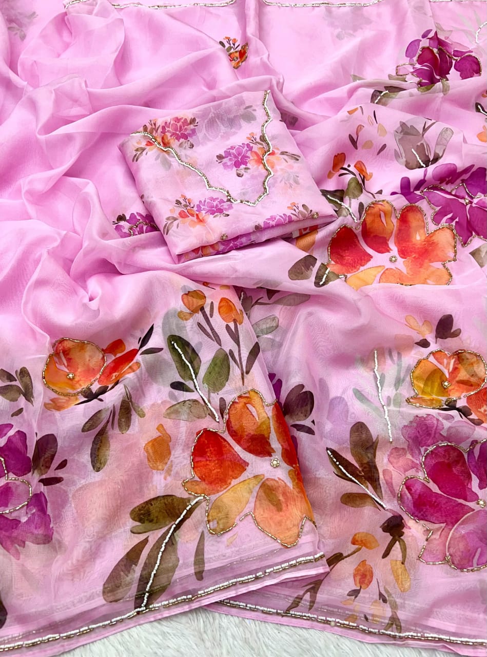 Pure Tebby Silk Handwork Saree
