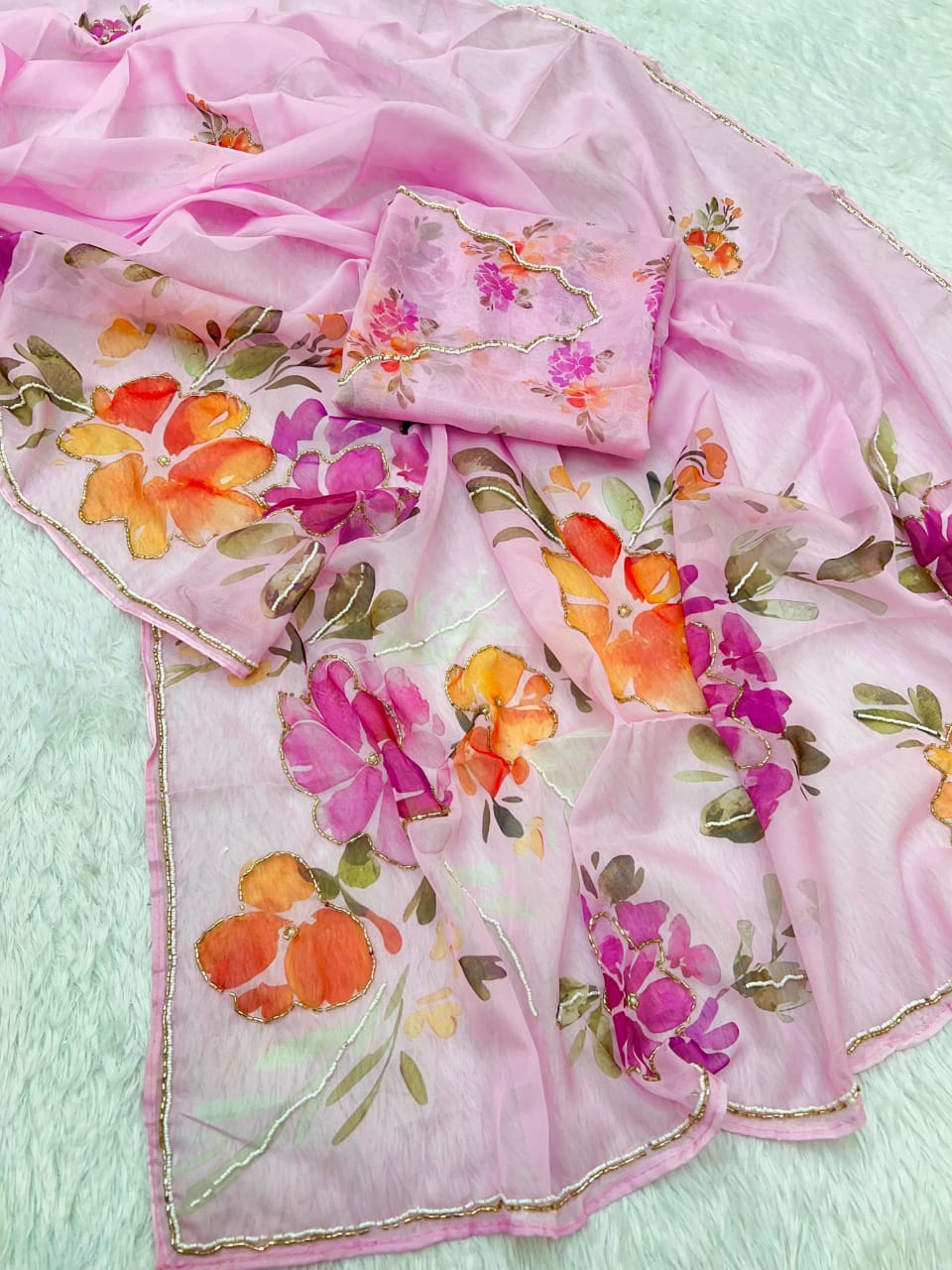 Pure Tebby Silk Handwork Saree
