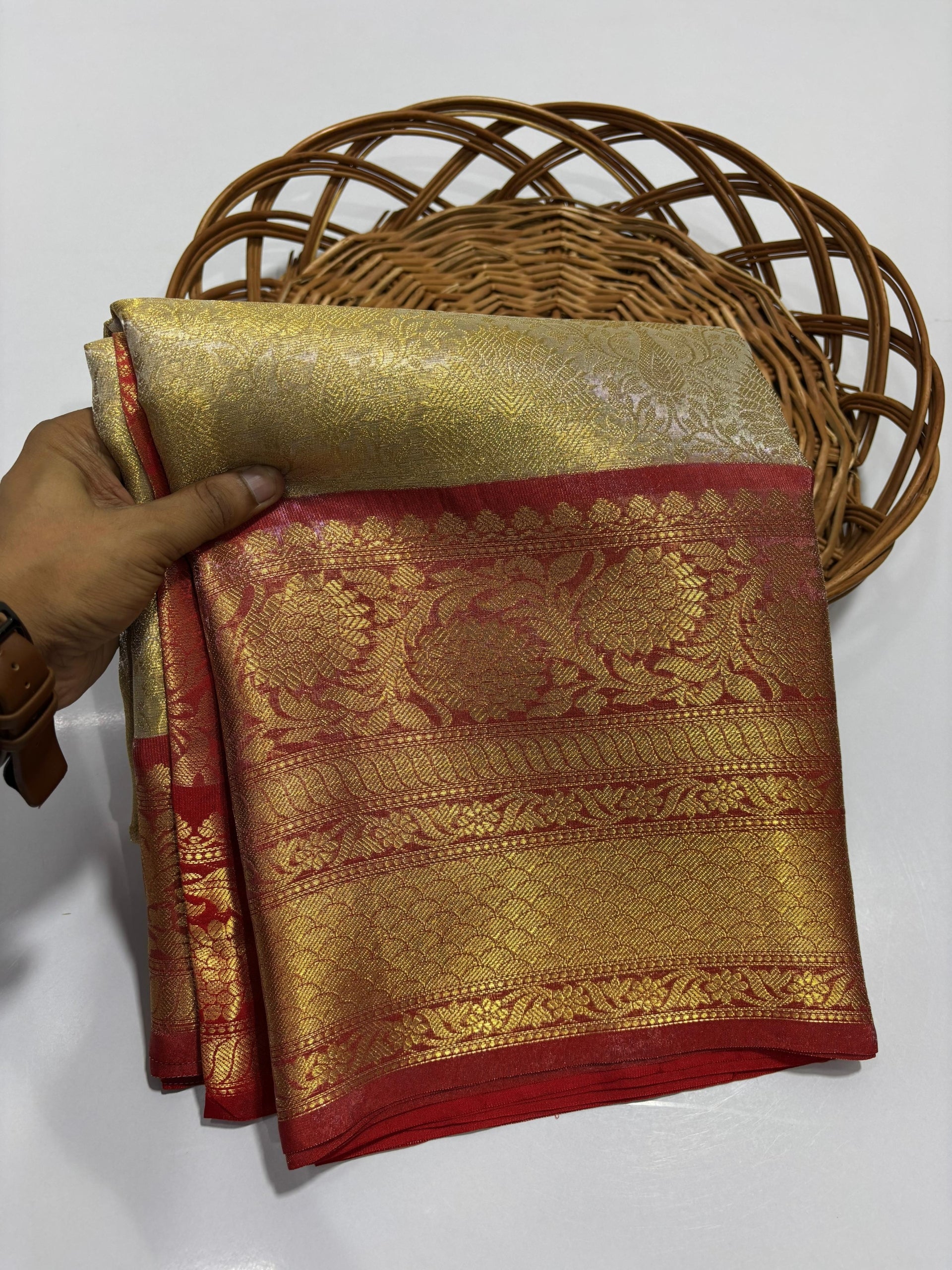 Premium Silver Banarasi Tissue Silk