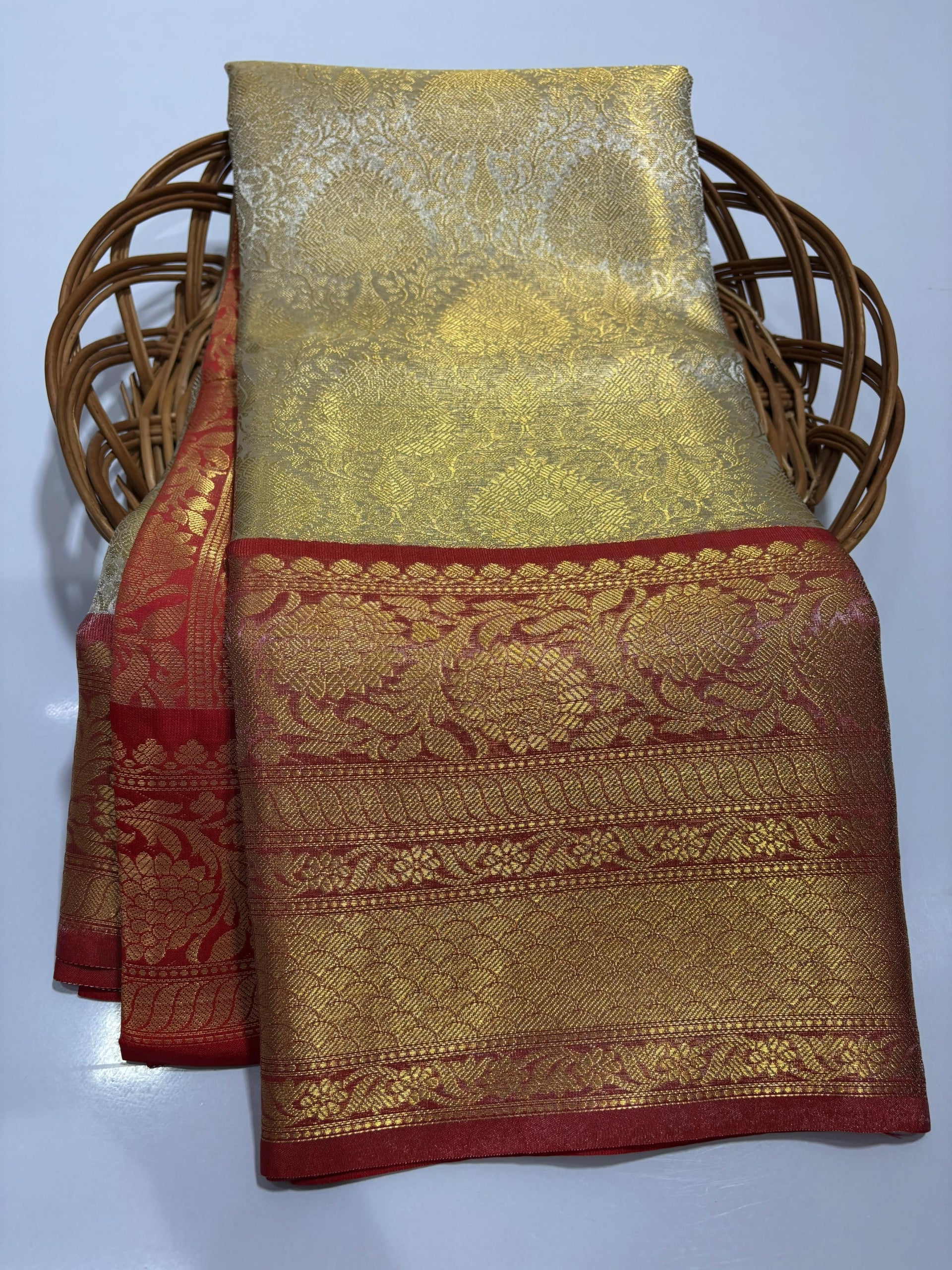 Premium Silver Banarasi Tissue Silk