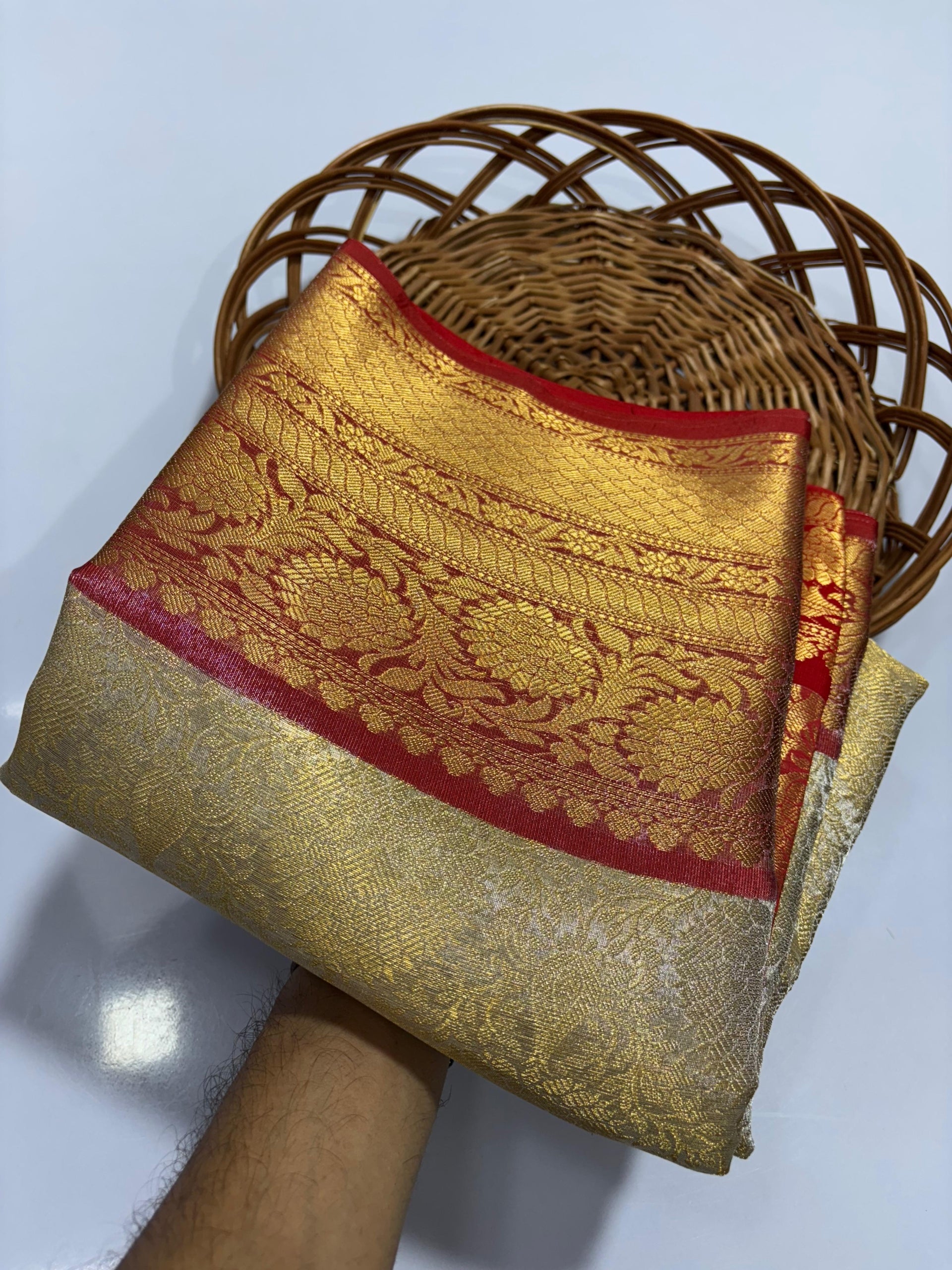 Premium Silver Banarasi Tissue Silk