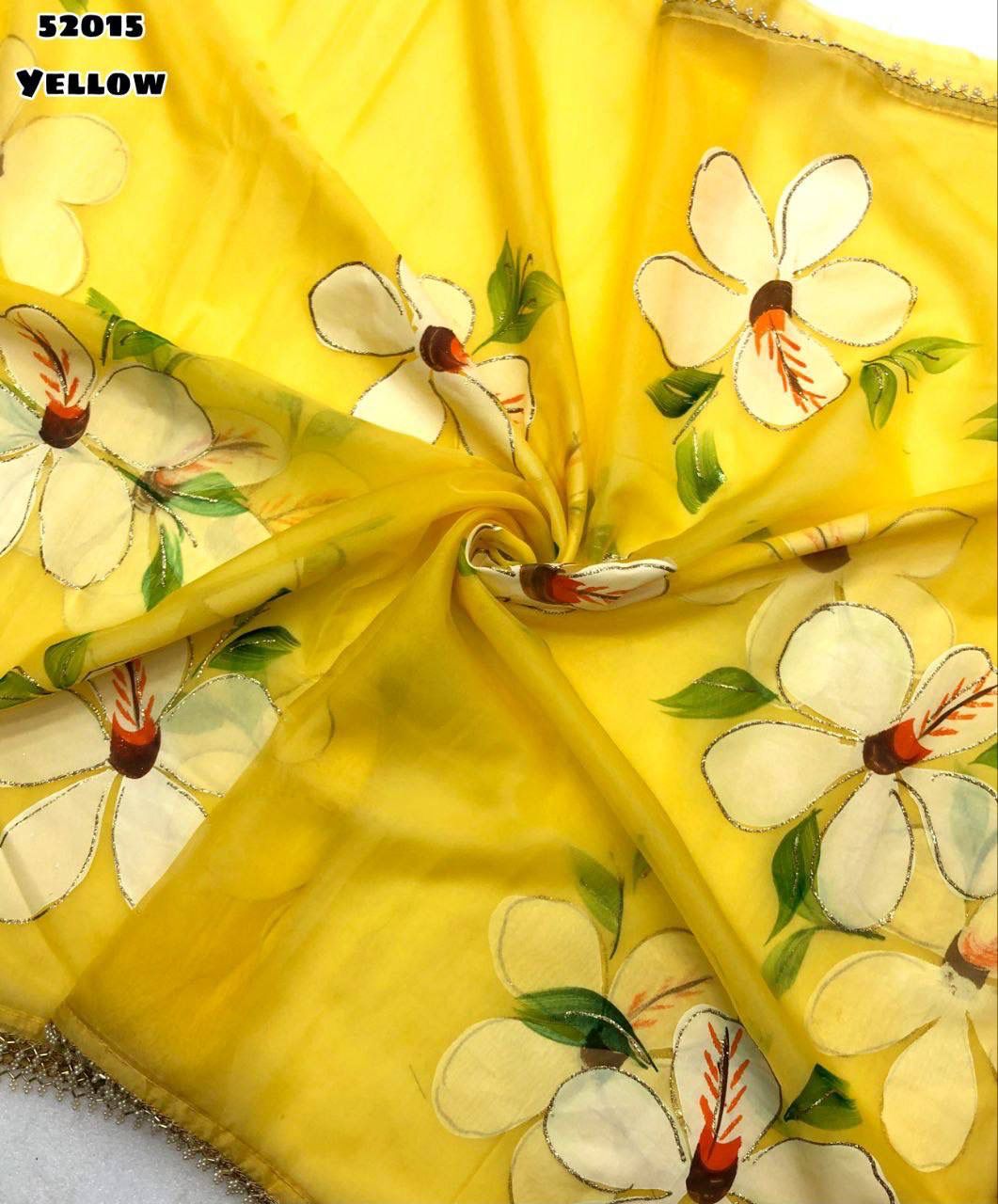 Beautiful Organza Hand-Painted Brush Print Saree
