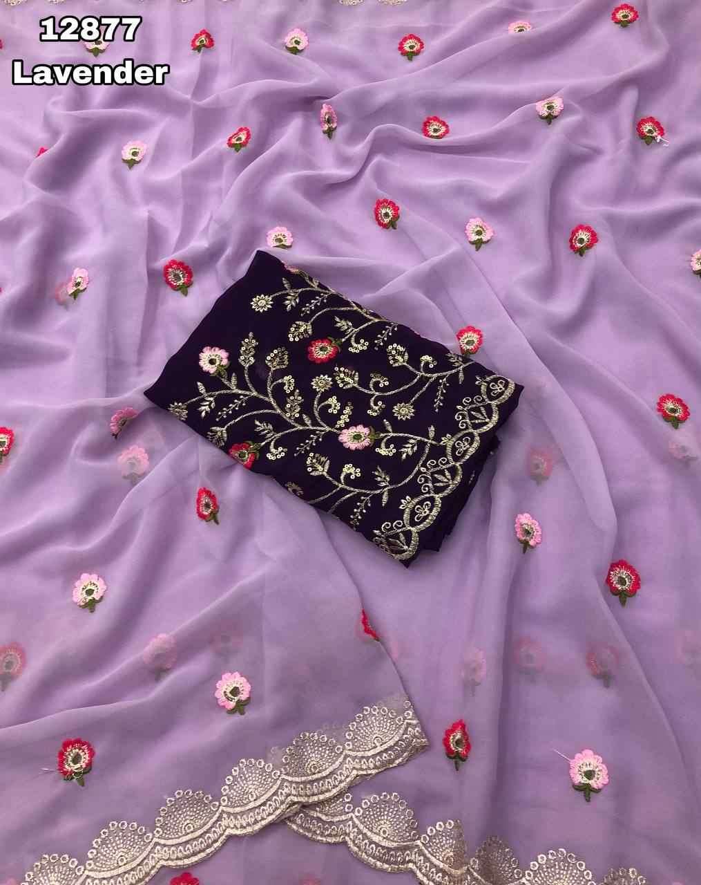 Georgette with Multi Floral Embroidery Design