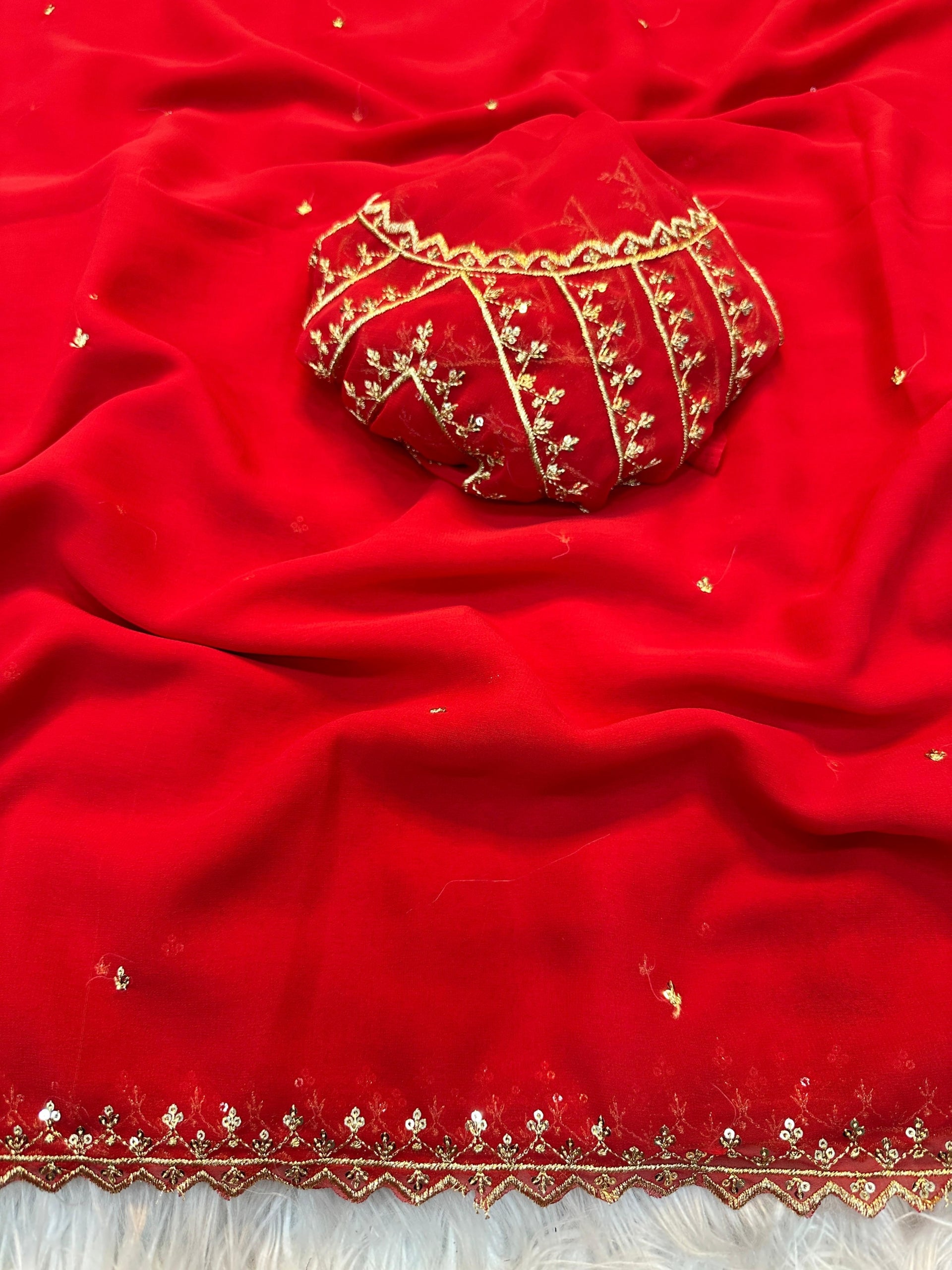 Pure Soft Georgette Saree With Premium Embroidery Work &amp; Fancy Blouse