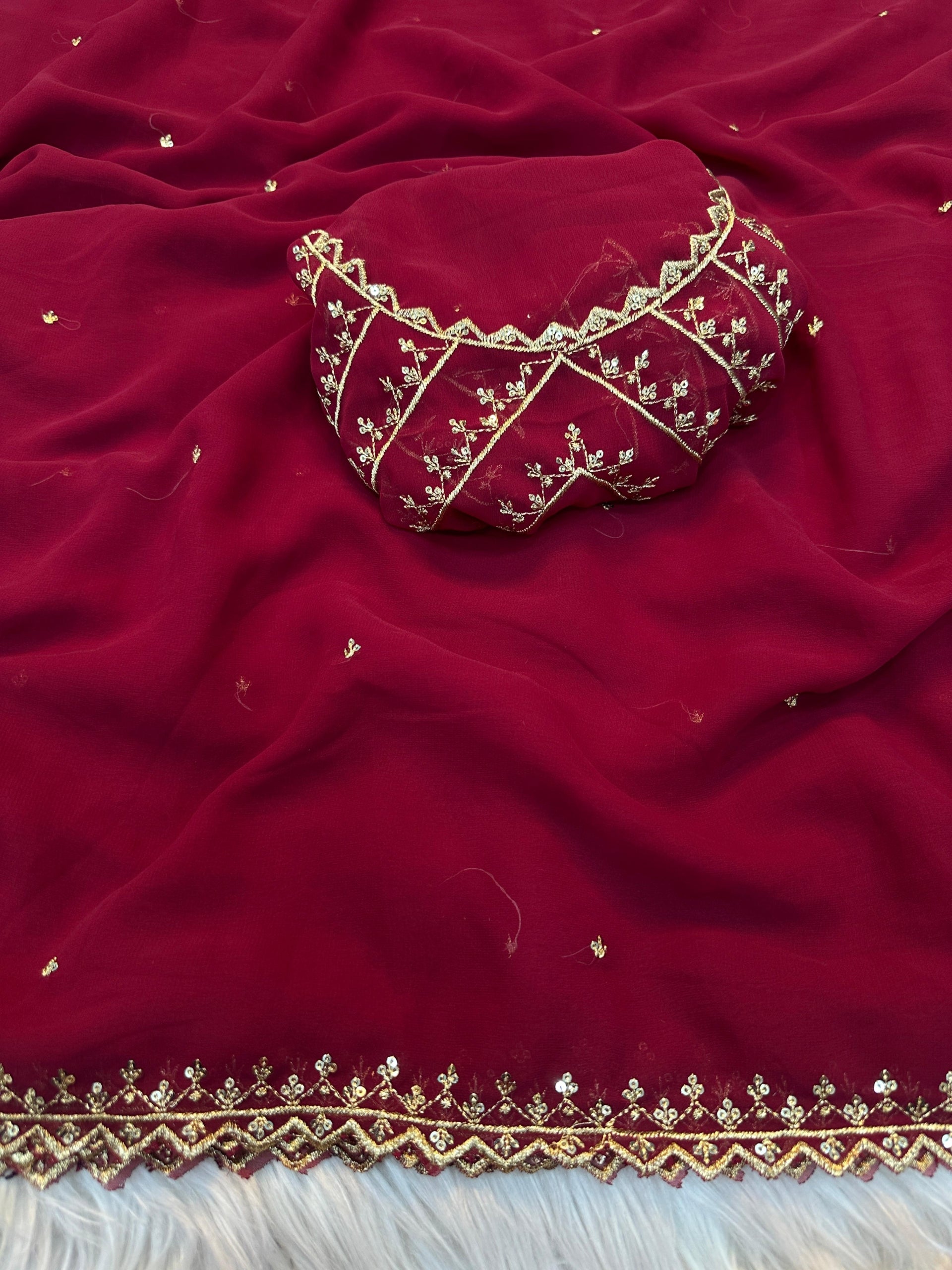 Pure Soft Georgette Saree With Premium Embroidery Work &amp; Fancy Blouse