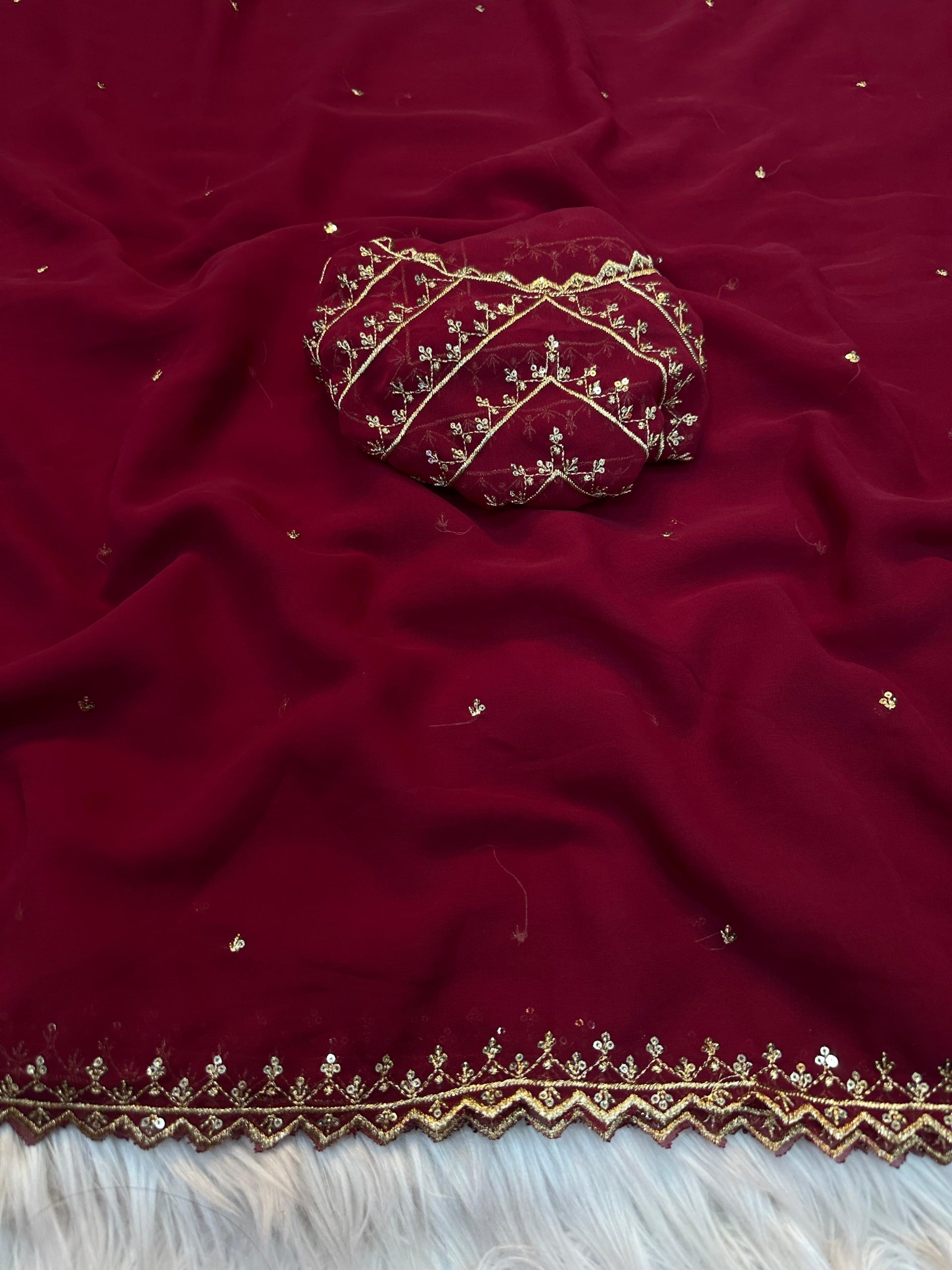 Pure Soft Georgette Saree With Premium Embroidery Work &amp; Fancy Blouse