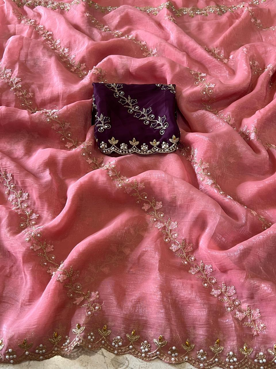 Soft Crunchy Designer Saree with Contrast Blouse