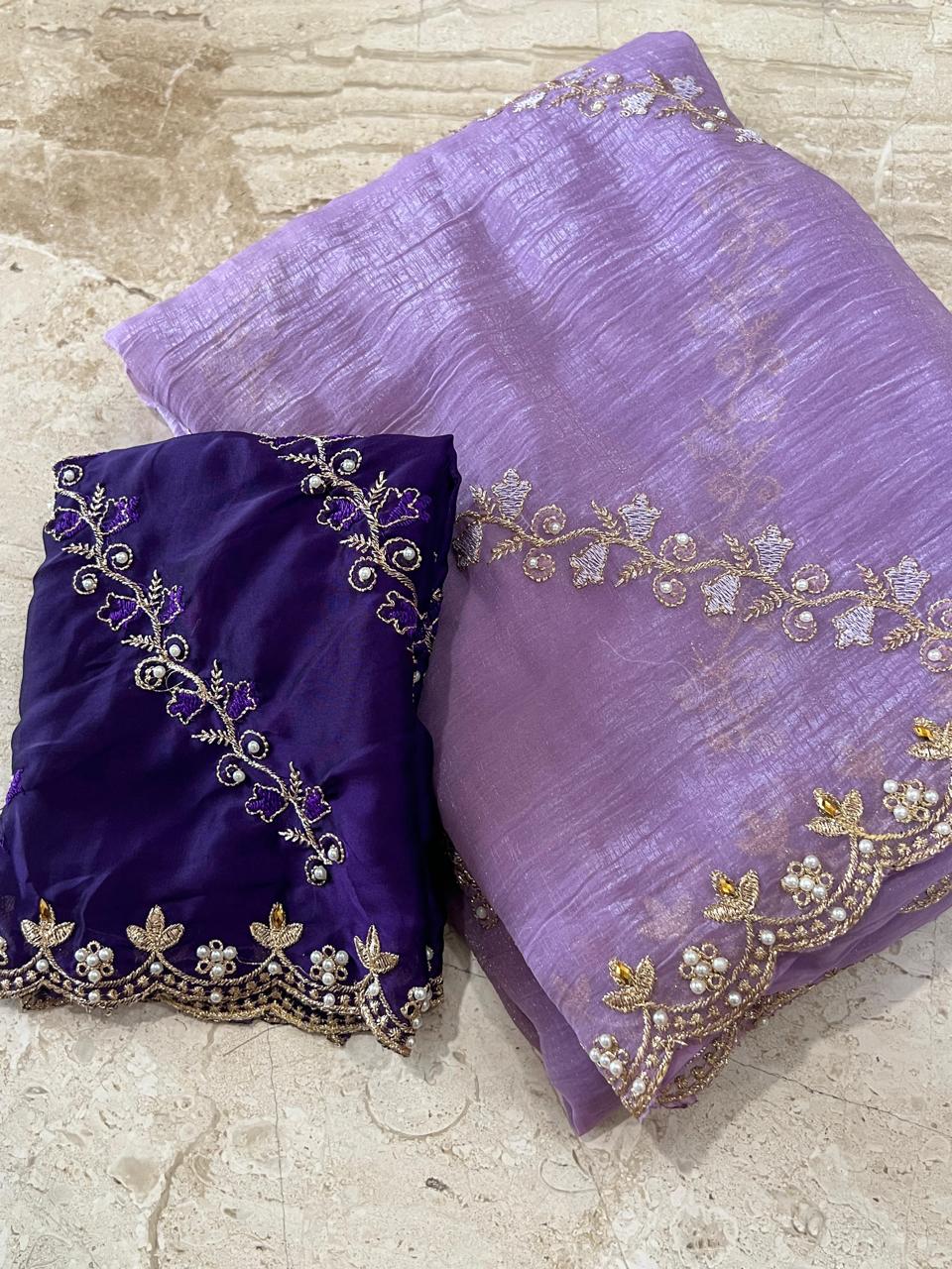 Soft Crunchy Designer Saree with Contrast Blouse