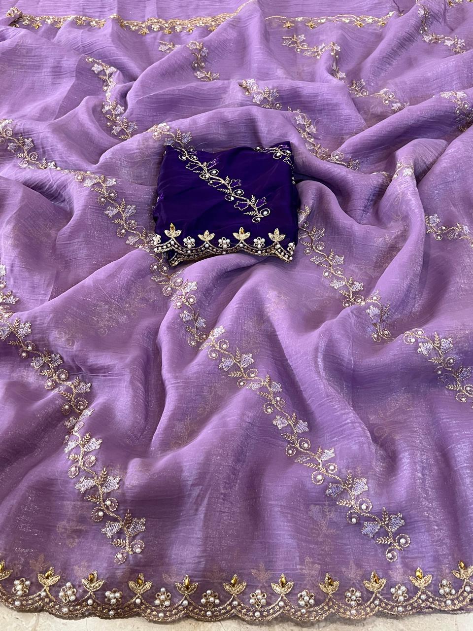 Soft Crunchy Designer Saree with Contrast Blouse