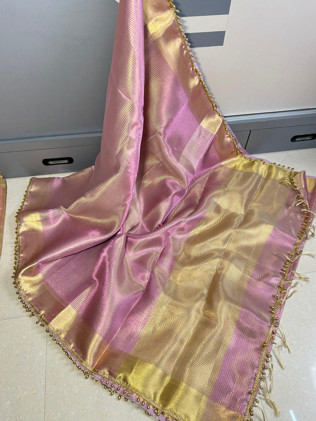 Premium Banarasi Tissue Silk Saree with Lace Border
