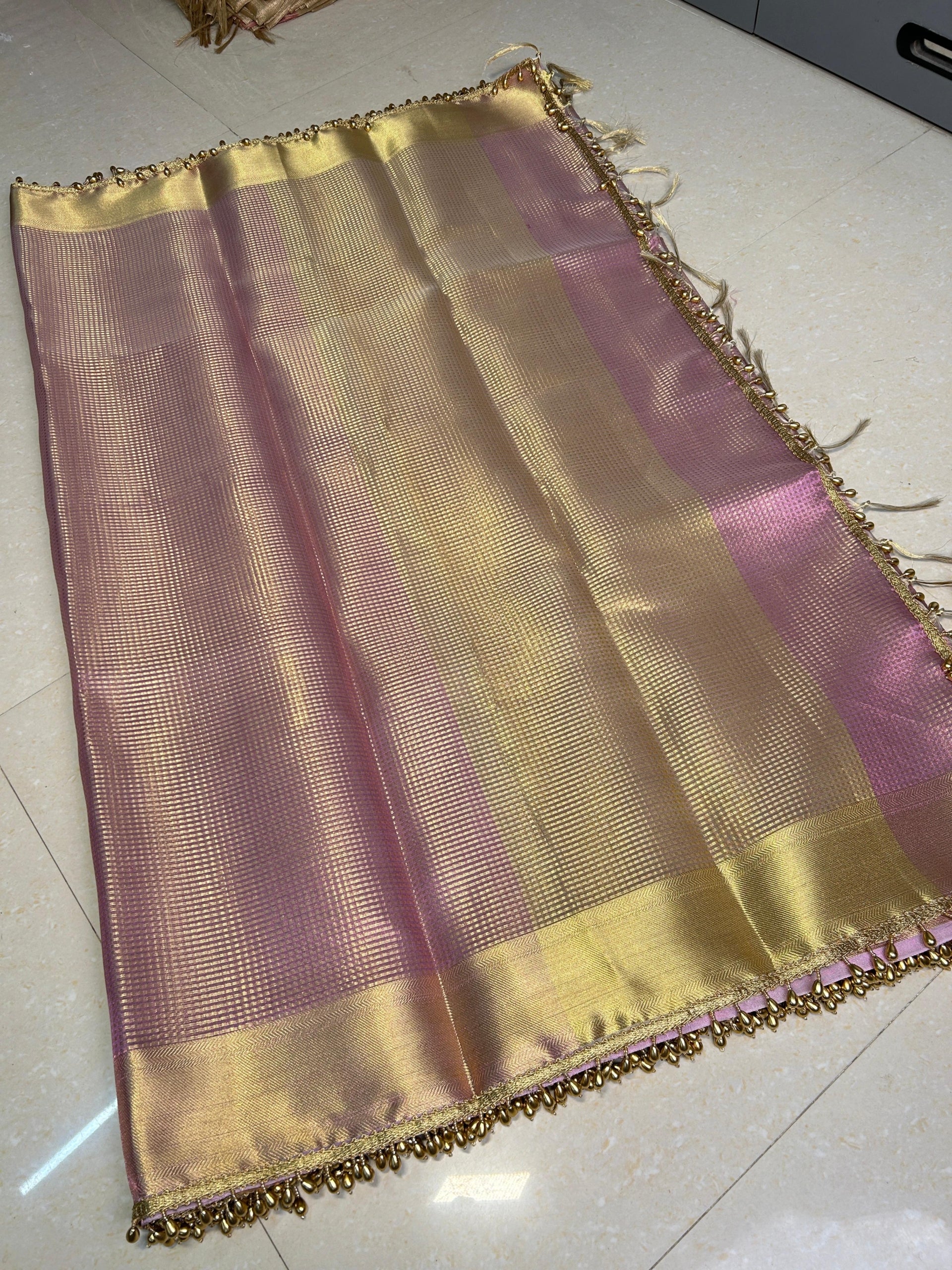 Premium Banarasi Tissue Silk Saree with Lace Border