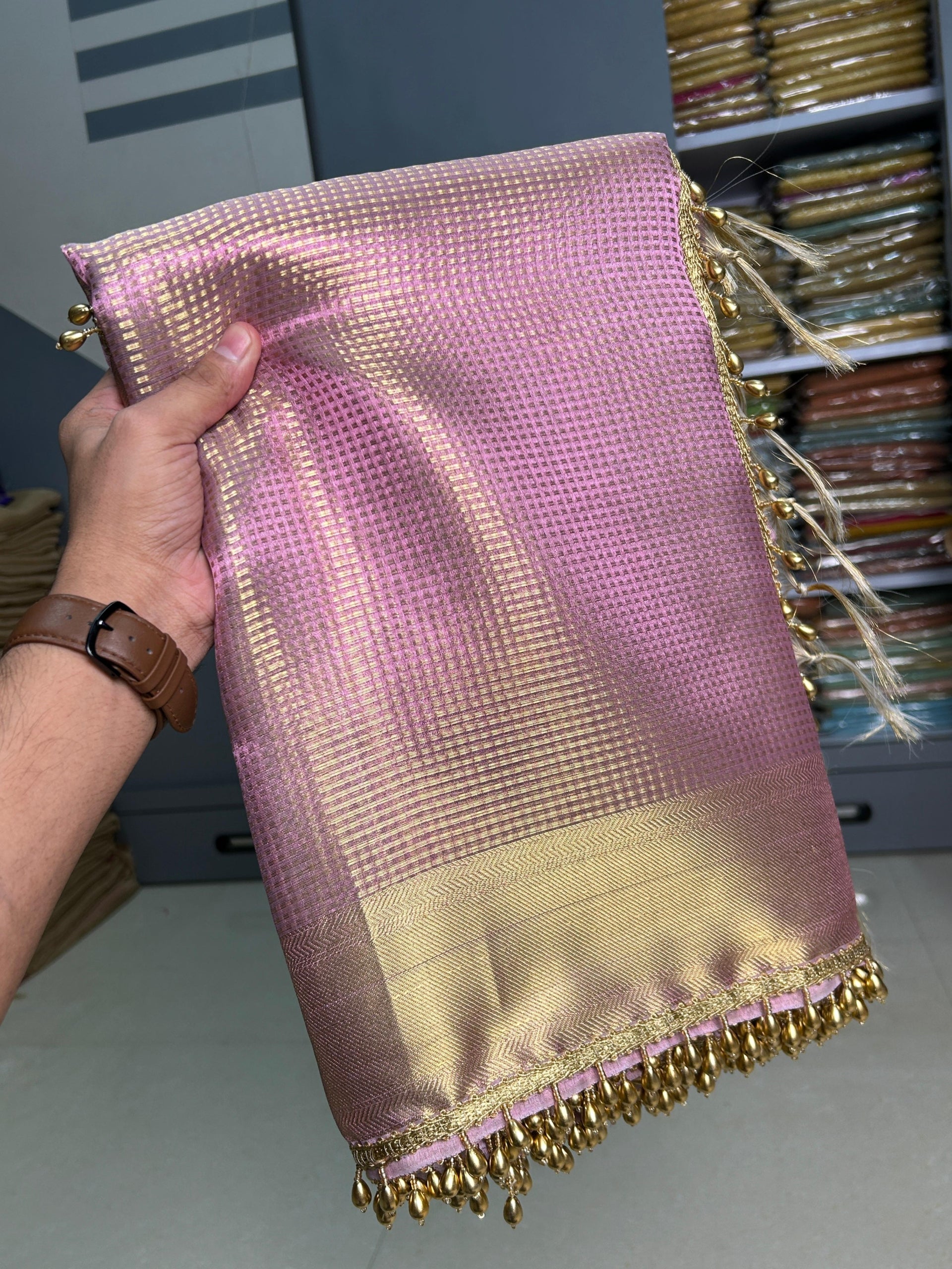 Premium Banarasi Tissue Silk Saree with Lace Border