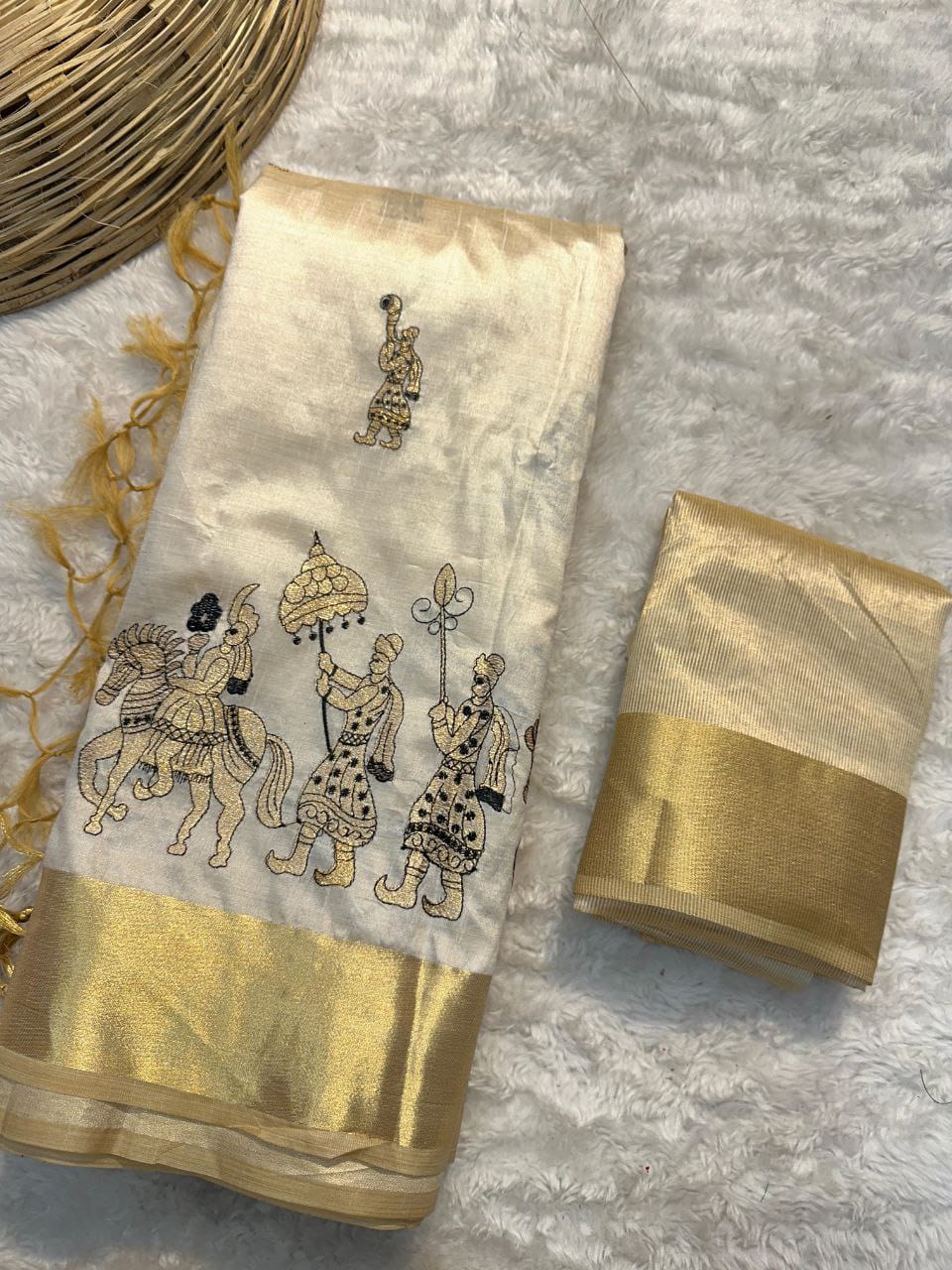 Cream Shade Premium Tussar Silk Sarees