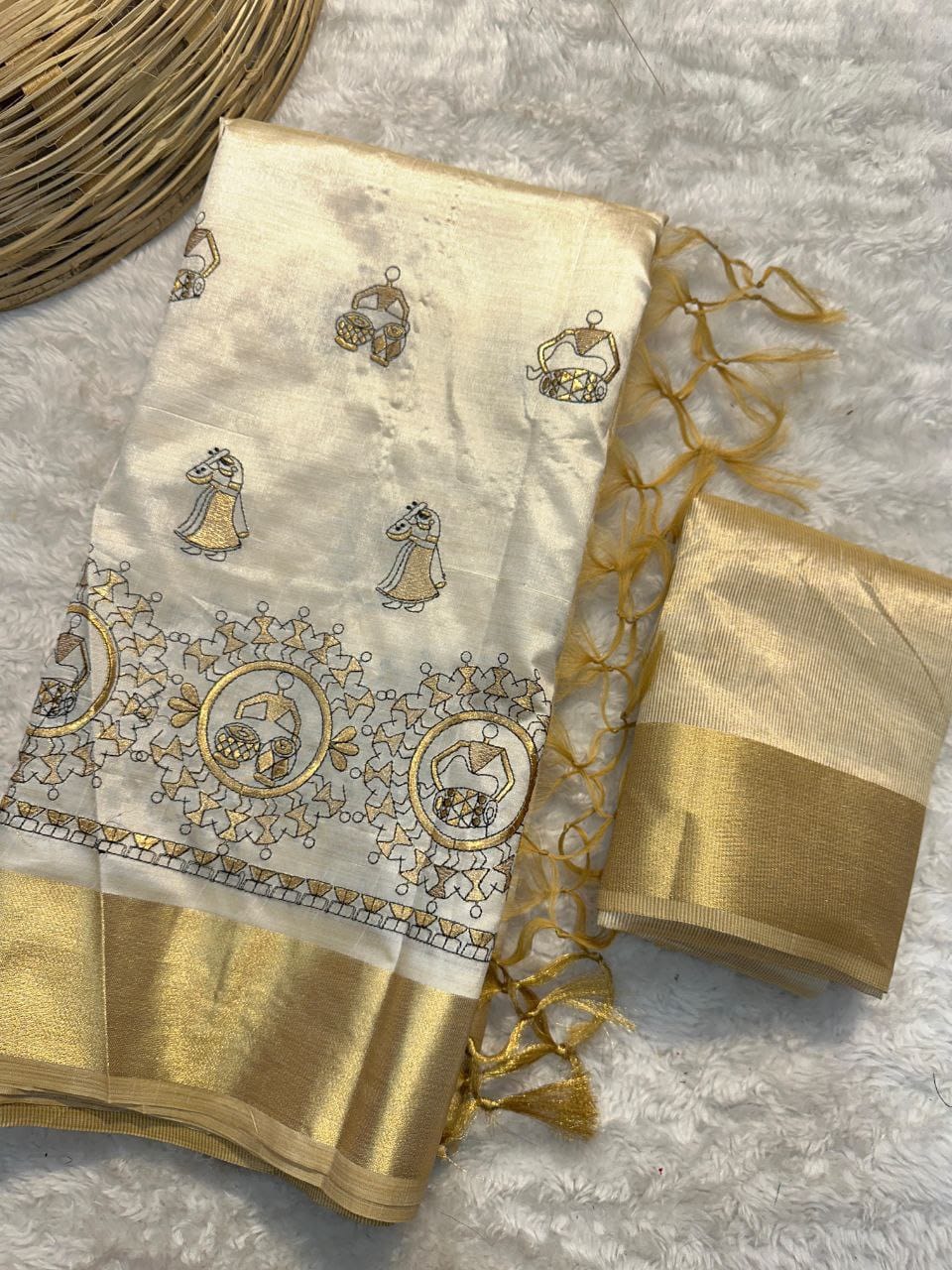 Cream Shade Premium Tussar Silk Sarees