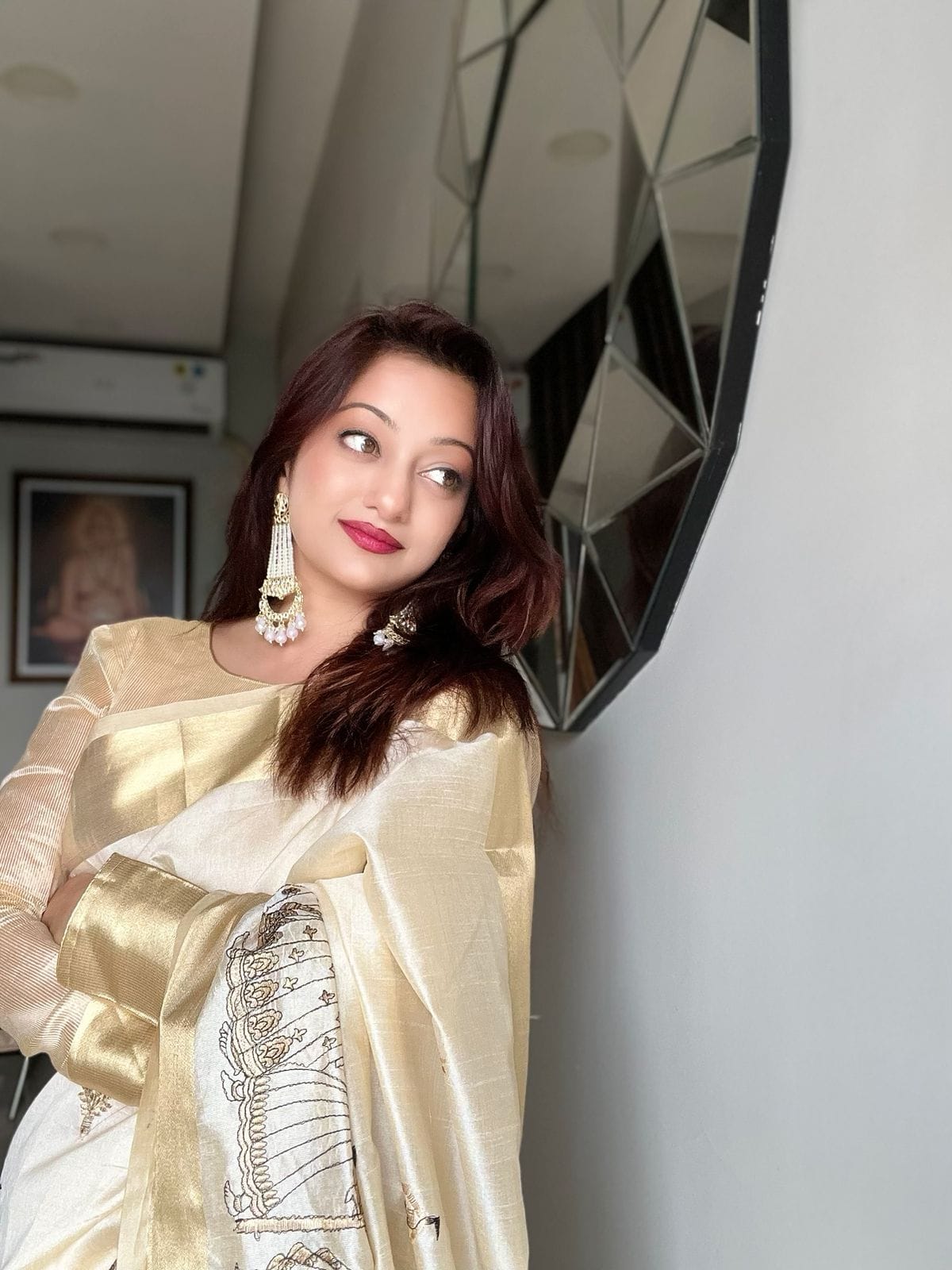 Cream Shade Premium Tussar Silk Sarees