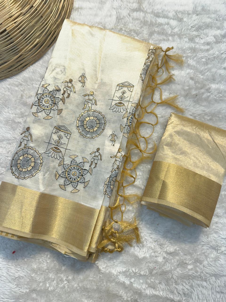 Cream Shade Premium Tussar Silk Sarees