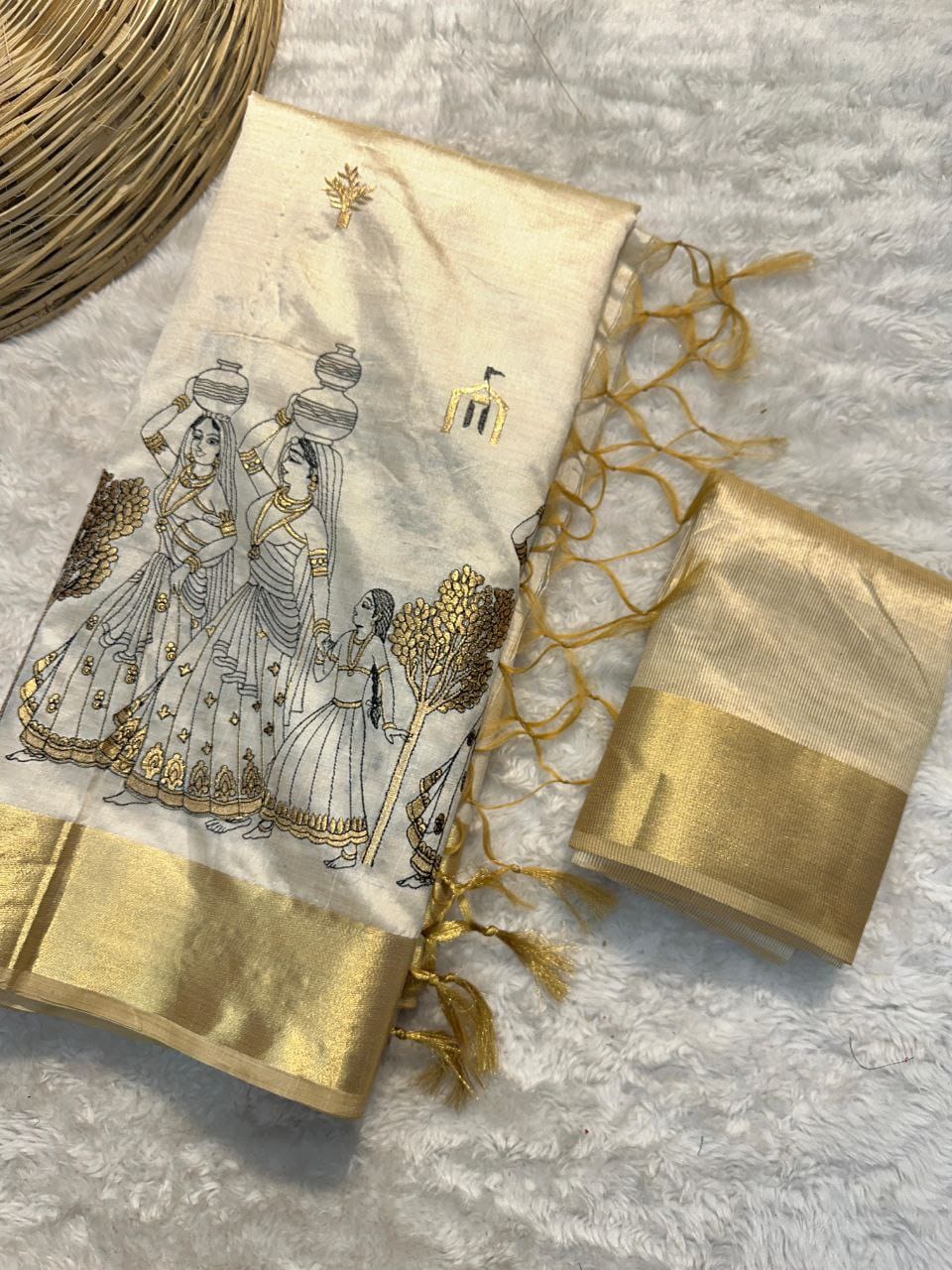 Cream Shade Premium Tussar Silk Sarees