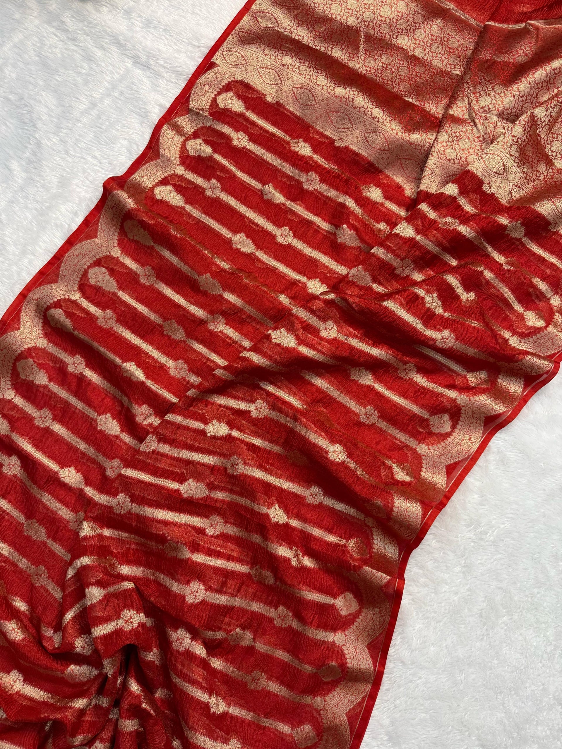 Red Banarasi Tissue Crushed Saree