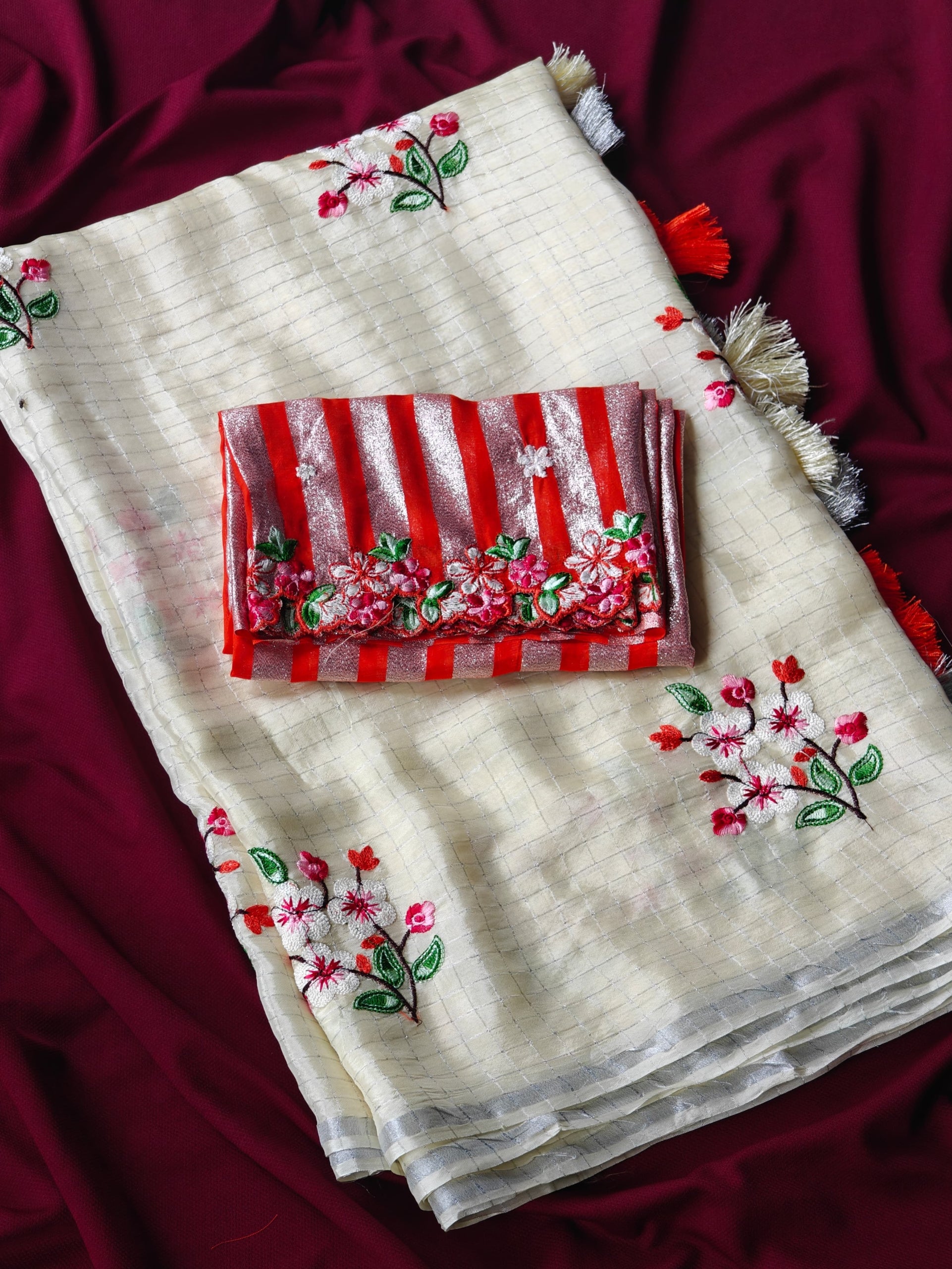Premium Glass German Chiffon Chex Saree