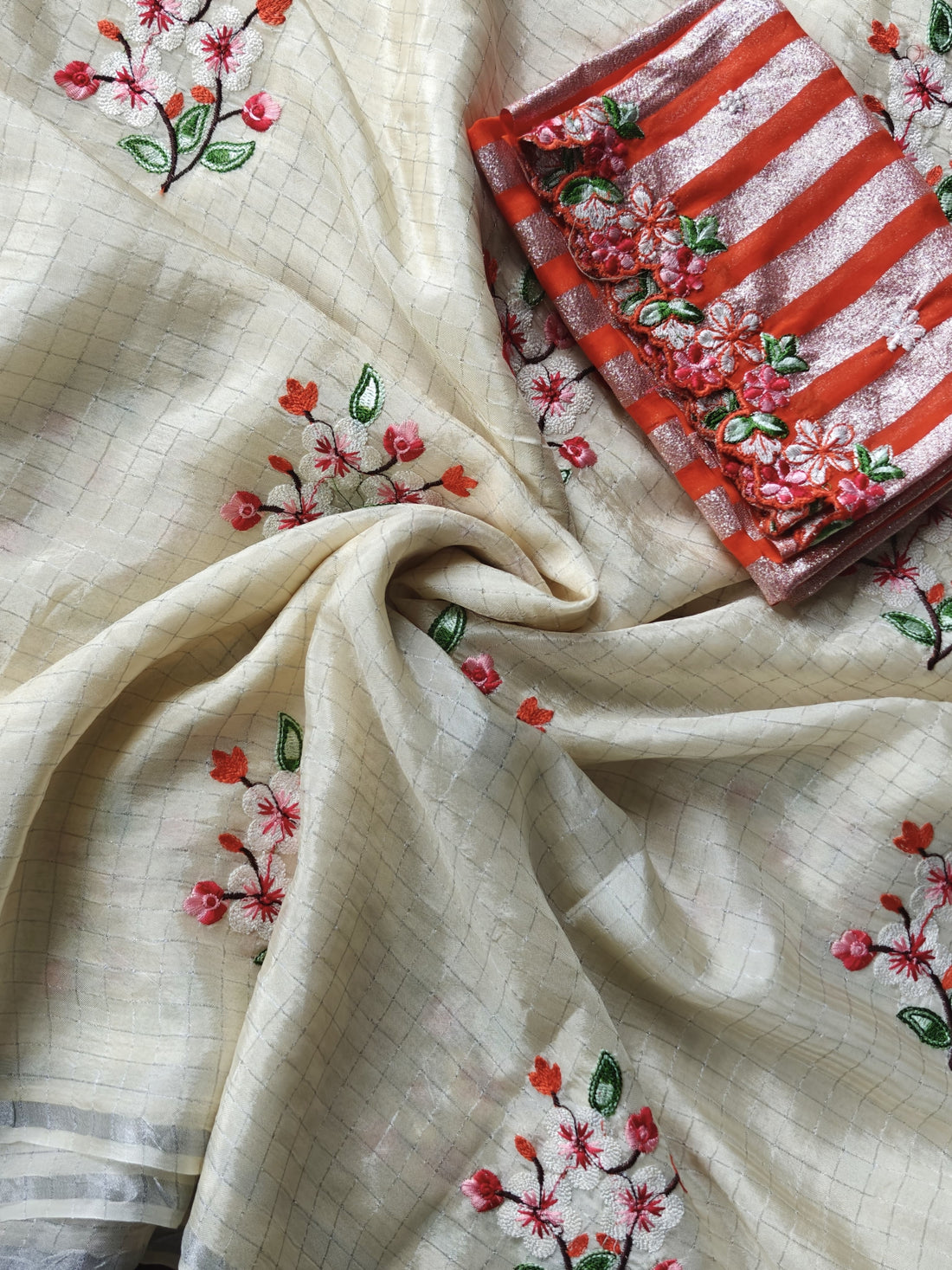 Premium Glass German Chiffon Chex Saree