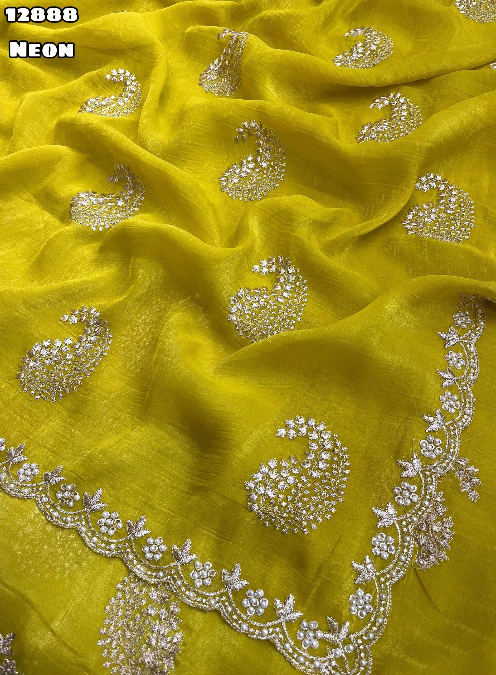 Mustard Yellow Crunchy Crush Saree with Beautiful Embroidery Work