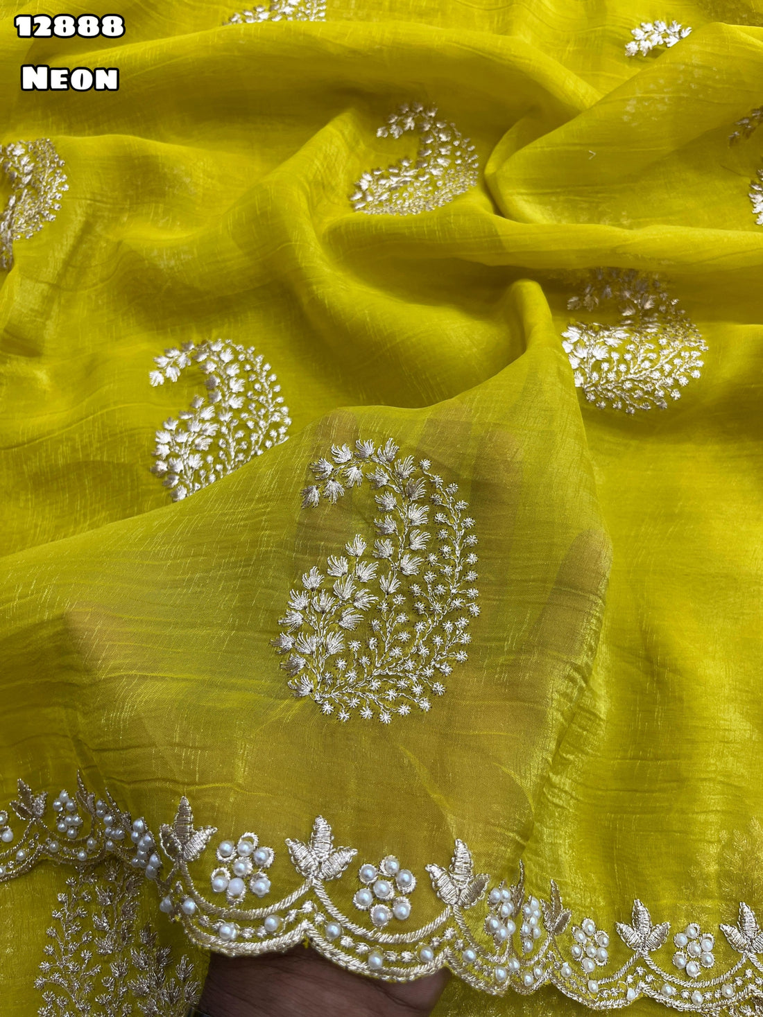 Mustard Yellow Crunchy Crush Saree with Beautiful Embroidery Work