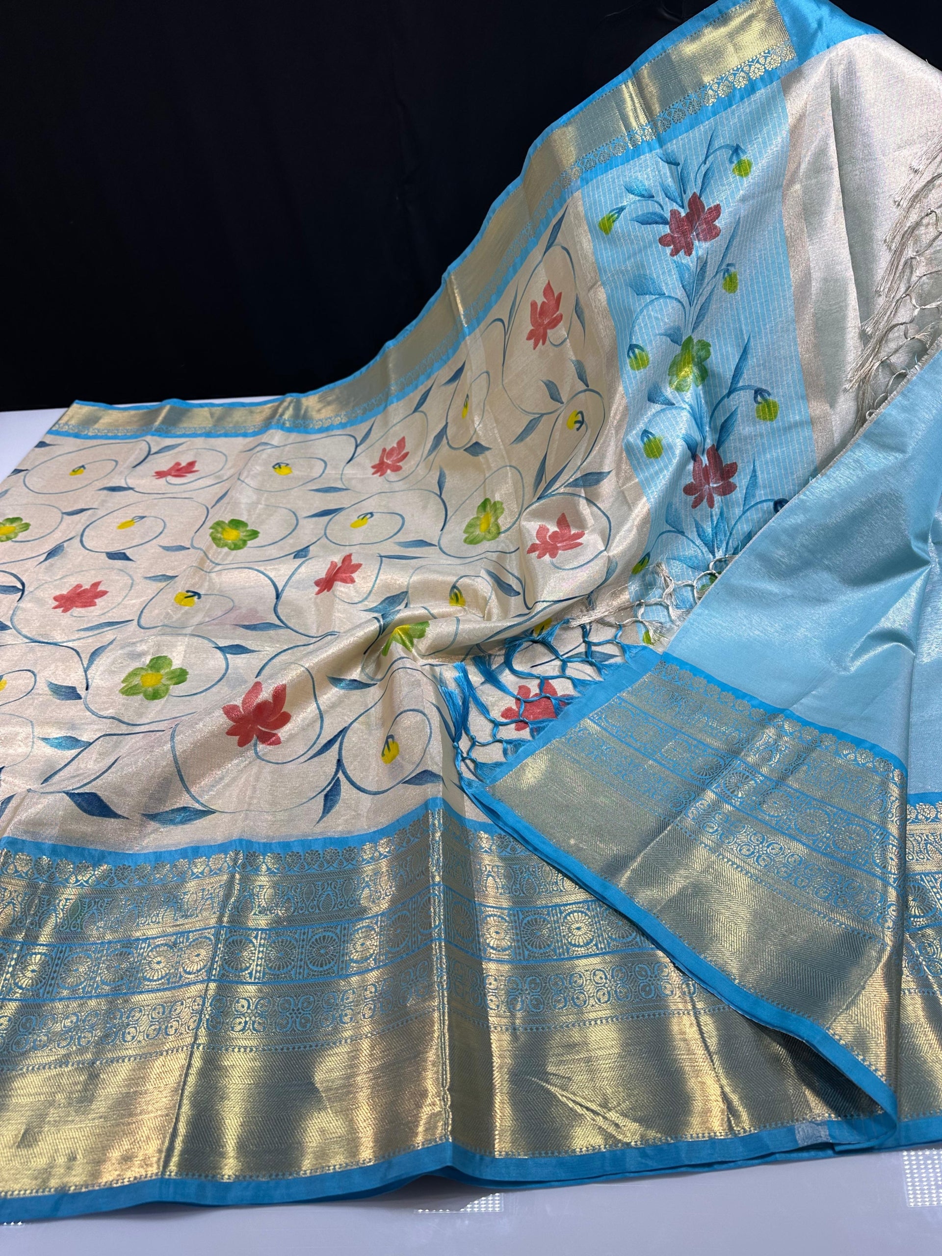 Premium Light Weight Banarasi Tissue Hand Paint Sarees