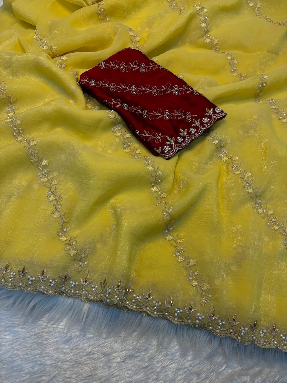 Soft Crunchy Designer Saree with Contrast Blouse