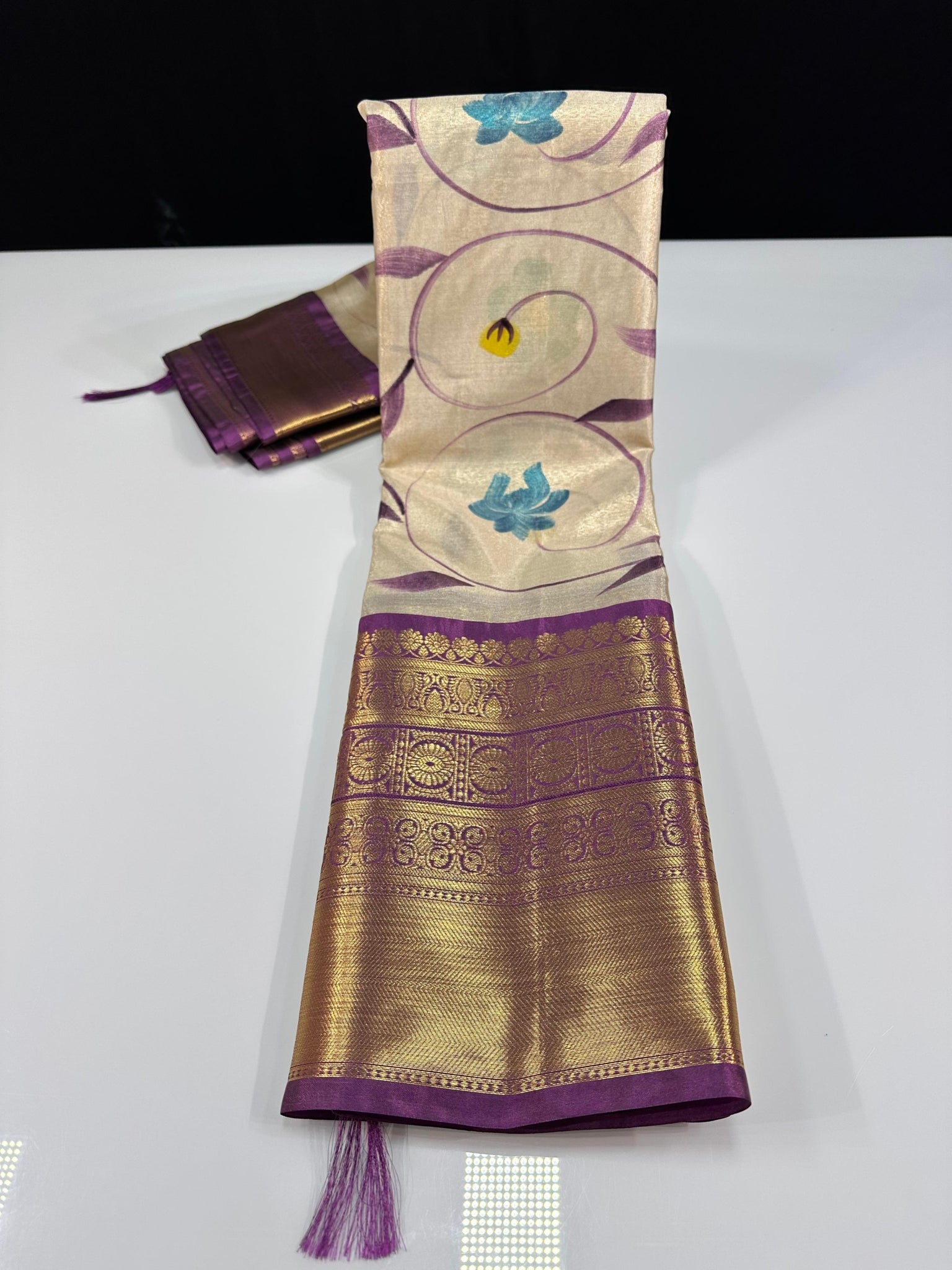 Premium Light Weight Banarasi Tissue Hand Paint Sarees